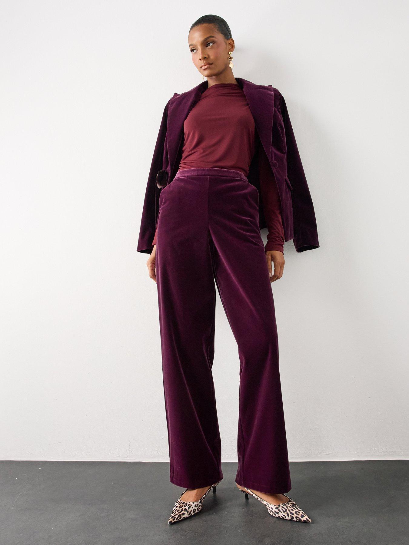 Image 1 of 6 of The Very Collection Velvet Kickflare Trouser Co Ord - Purple