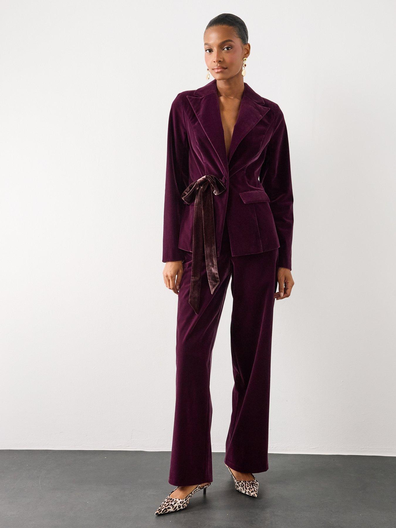 Image 3 of 6 of The Very Collection Velvet Kickflare Trouser Co Ord - Purple