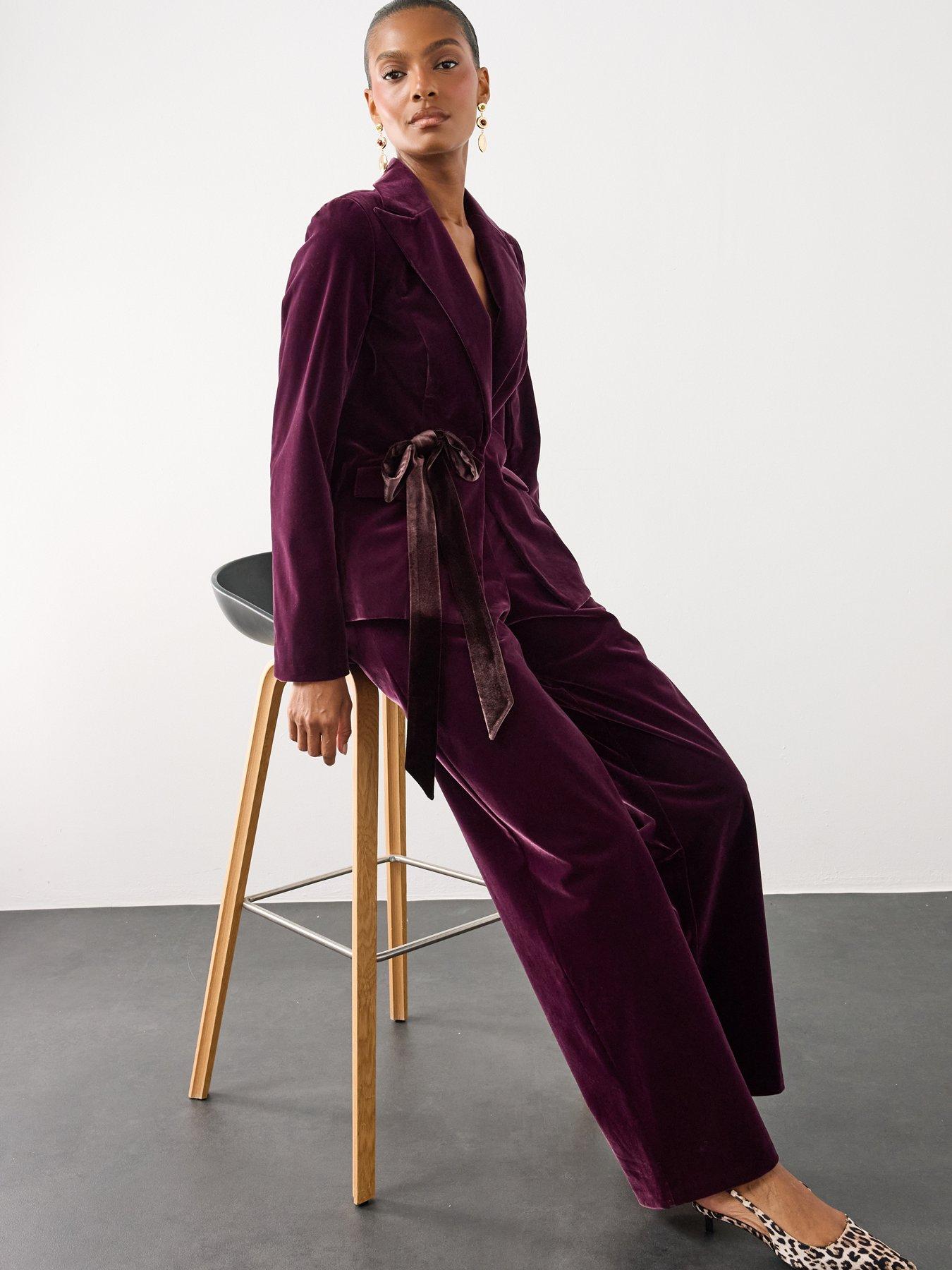 Image 4 of 6 of The Very Collection Velvet Kickflare Trouser Co Ord - Purple