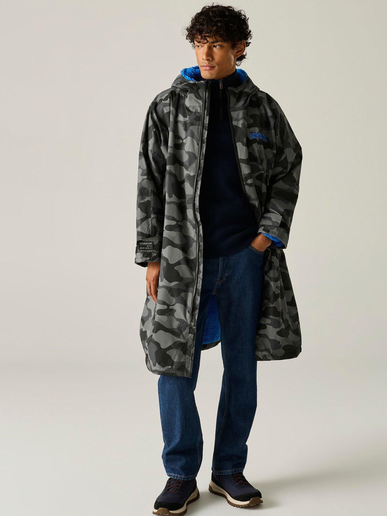 Image 1 of 7 of Regatta Mens Adult Waterproof Changing Robe Robes -grey Camo/sonic Blue