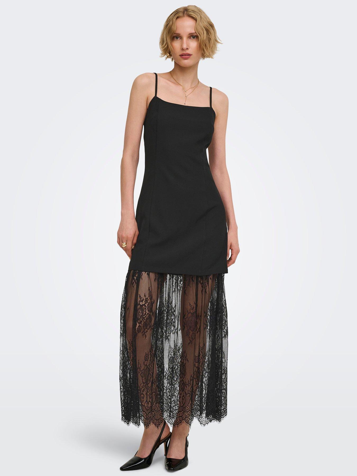 Image 1 of 5 of JDY Womens Rosa Fitted Lace Hem Maxi Dress - Black