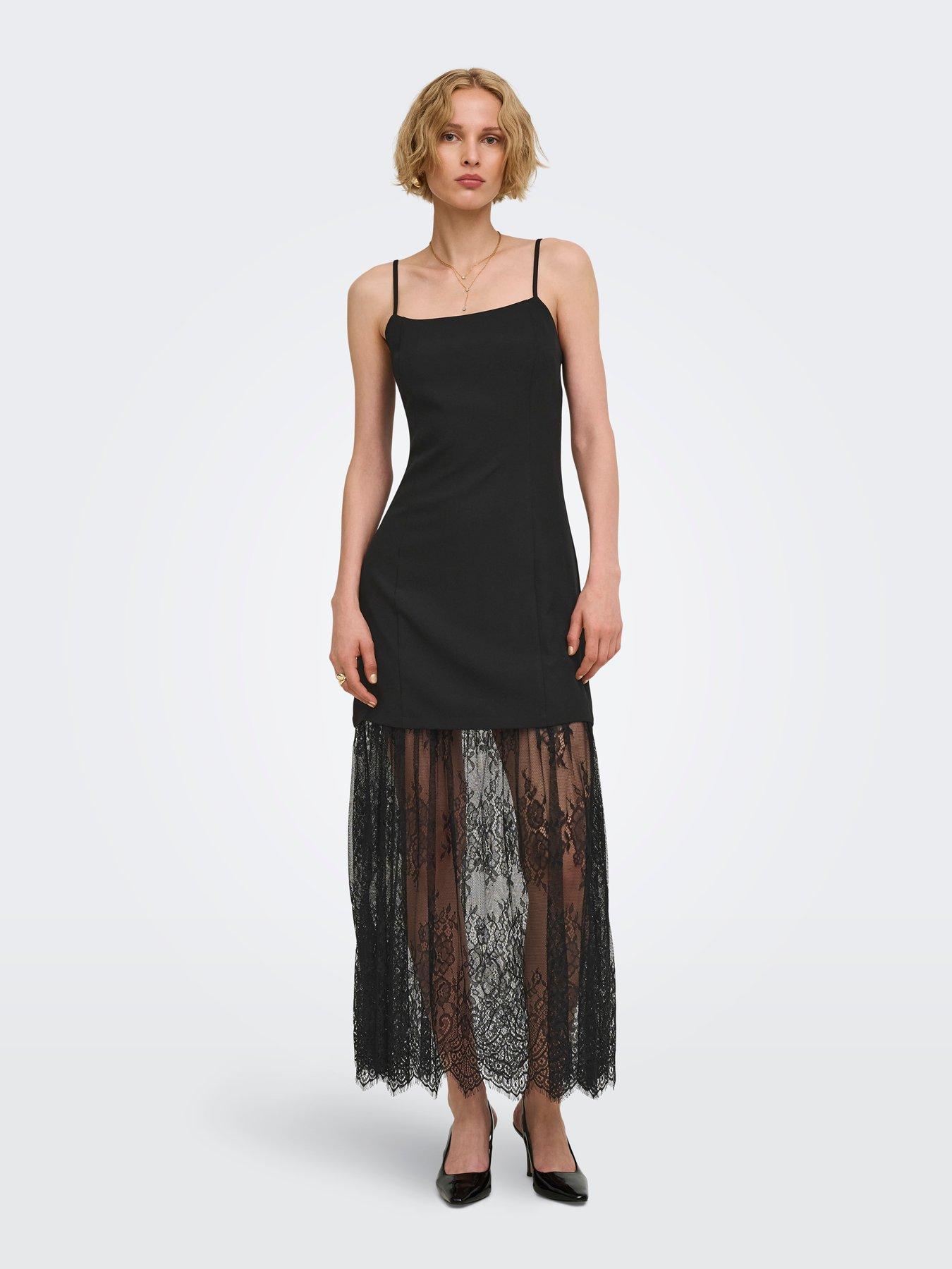 Image 3 of 5 of JDY Womens Rosa Fitted Lace Hem Maxi Dress - Black