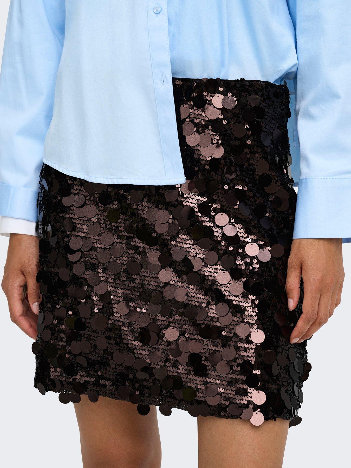 Image 4 of 6 of Only Womens Jadel Sequin Mini Skirt - Brown
