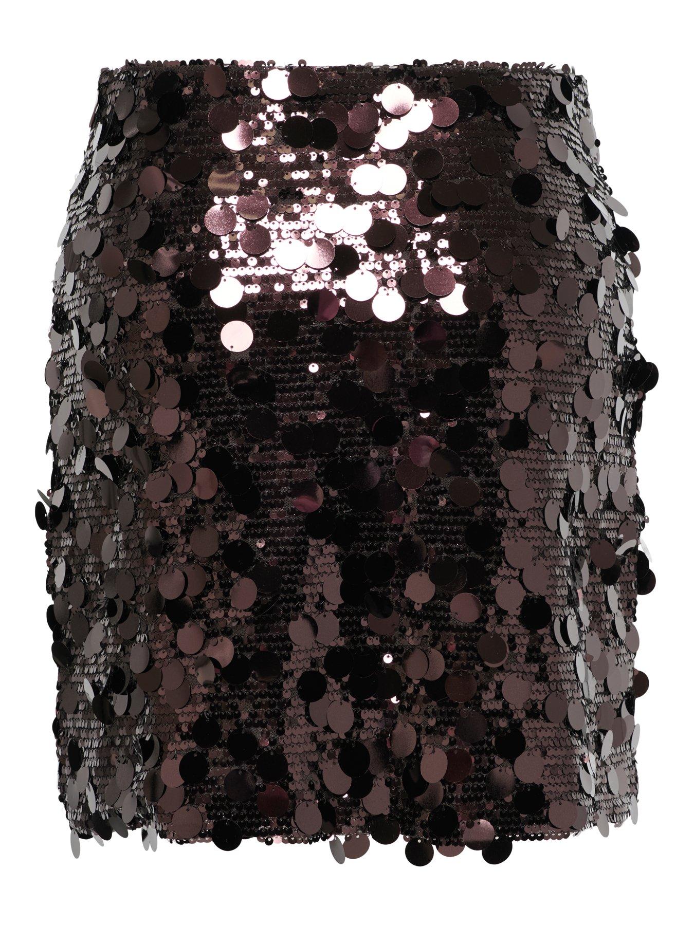 Image 6 of 6 of Only Womens Jadel Sequin Mini Skirt - Brown