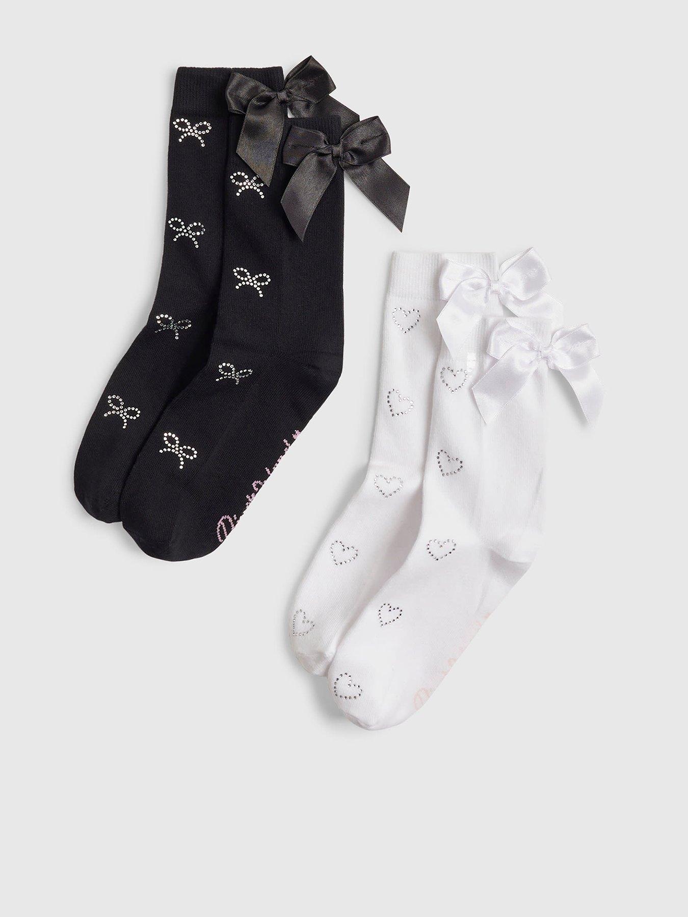 River Island Girls Monogram Pack Of 2 Ankle Socks - Black/White
