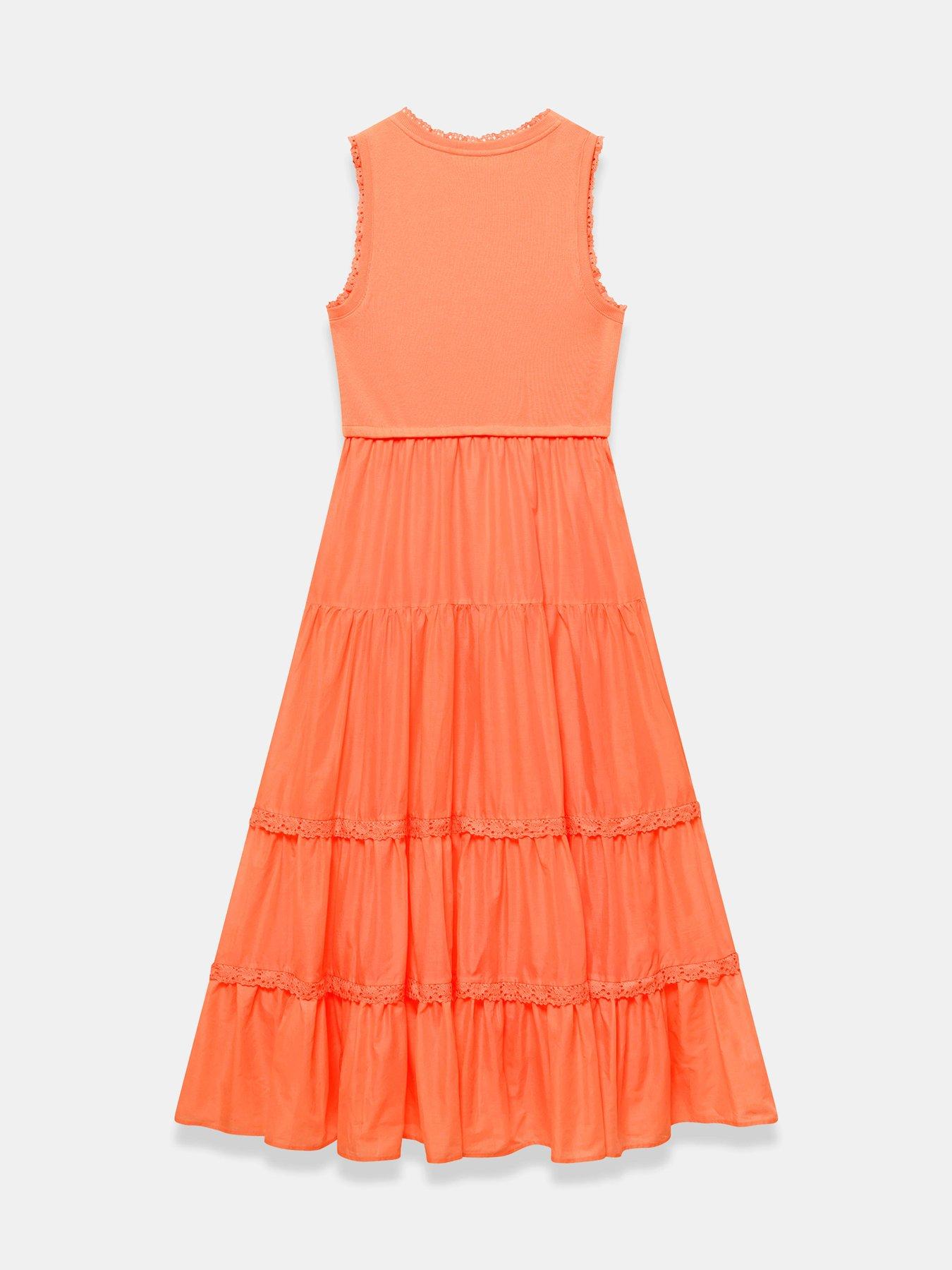 Image 6 of 6 of Mint Velvet Trim Tiered Midi Dress - Orange