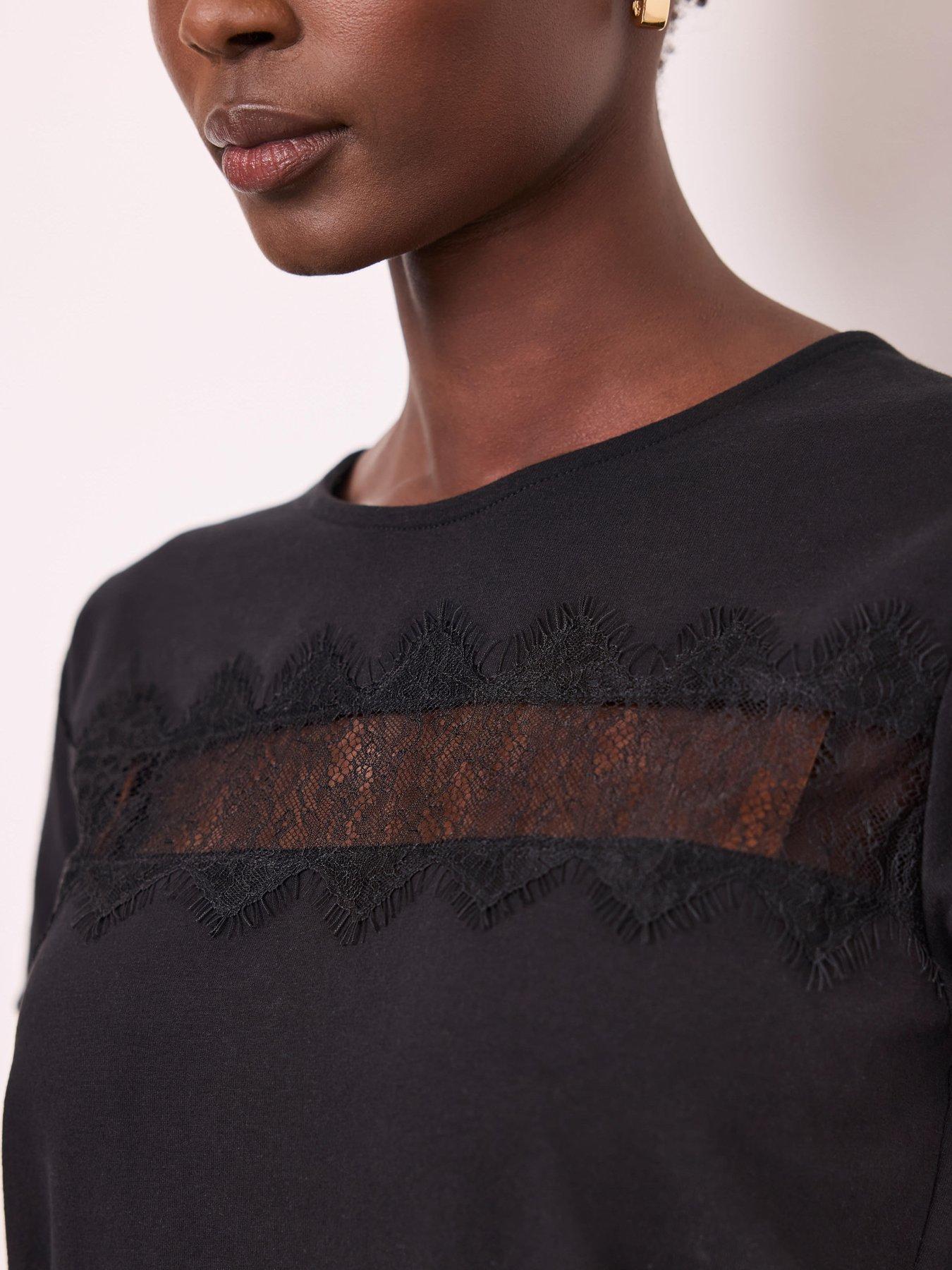 Image 4 of 6 of Mint Velvet Lace Trim T-Shirt - Black