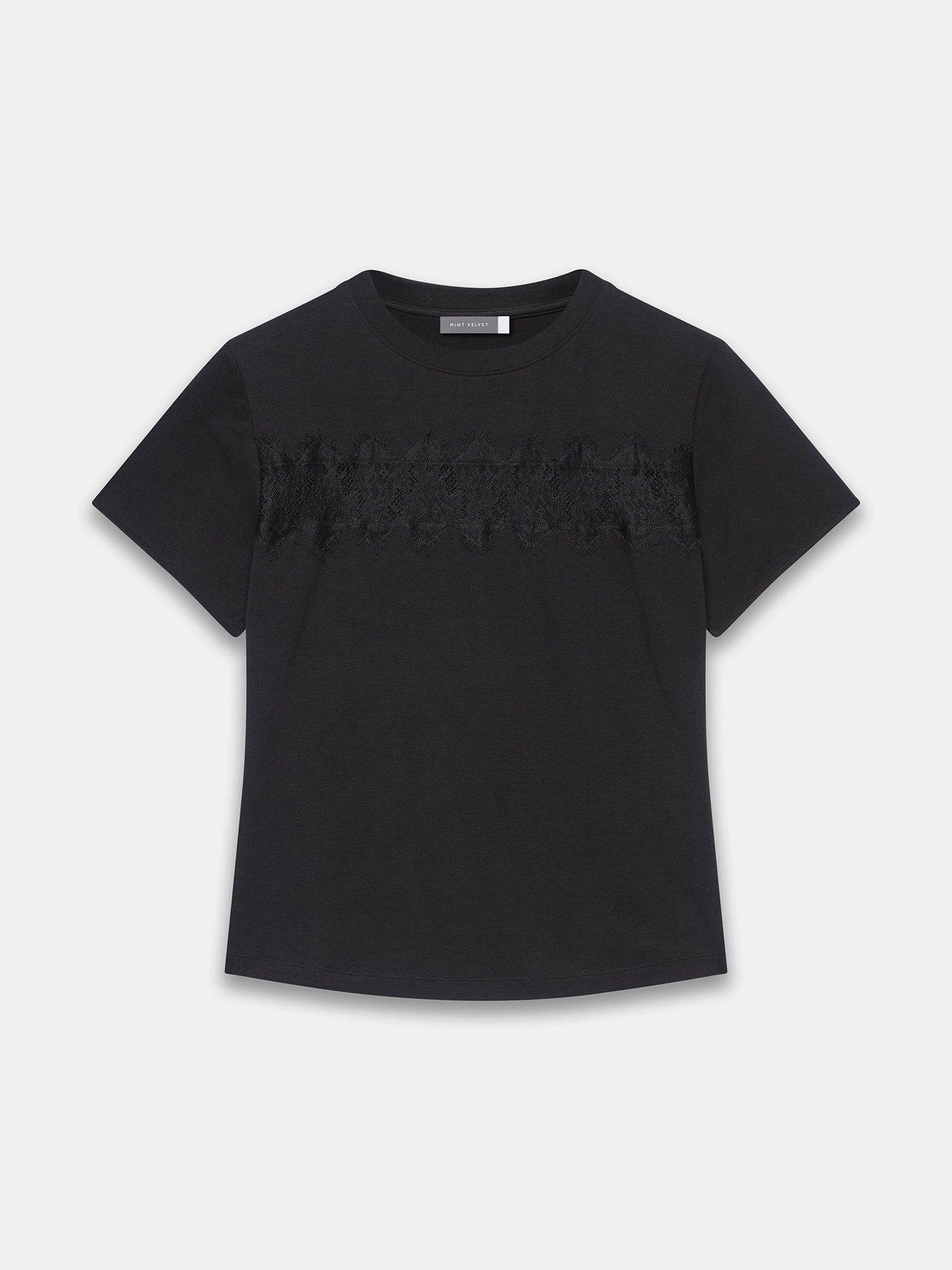 Image 5 of 6 of Mint Velvet Lace Trim T-Shirt - Black