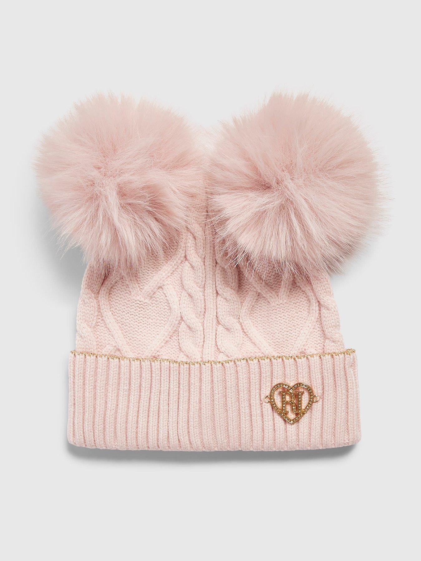 Image 1 of 3 of River Island Mini Girls River Island Mini Double Pom Beanie - Pink