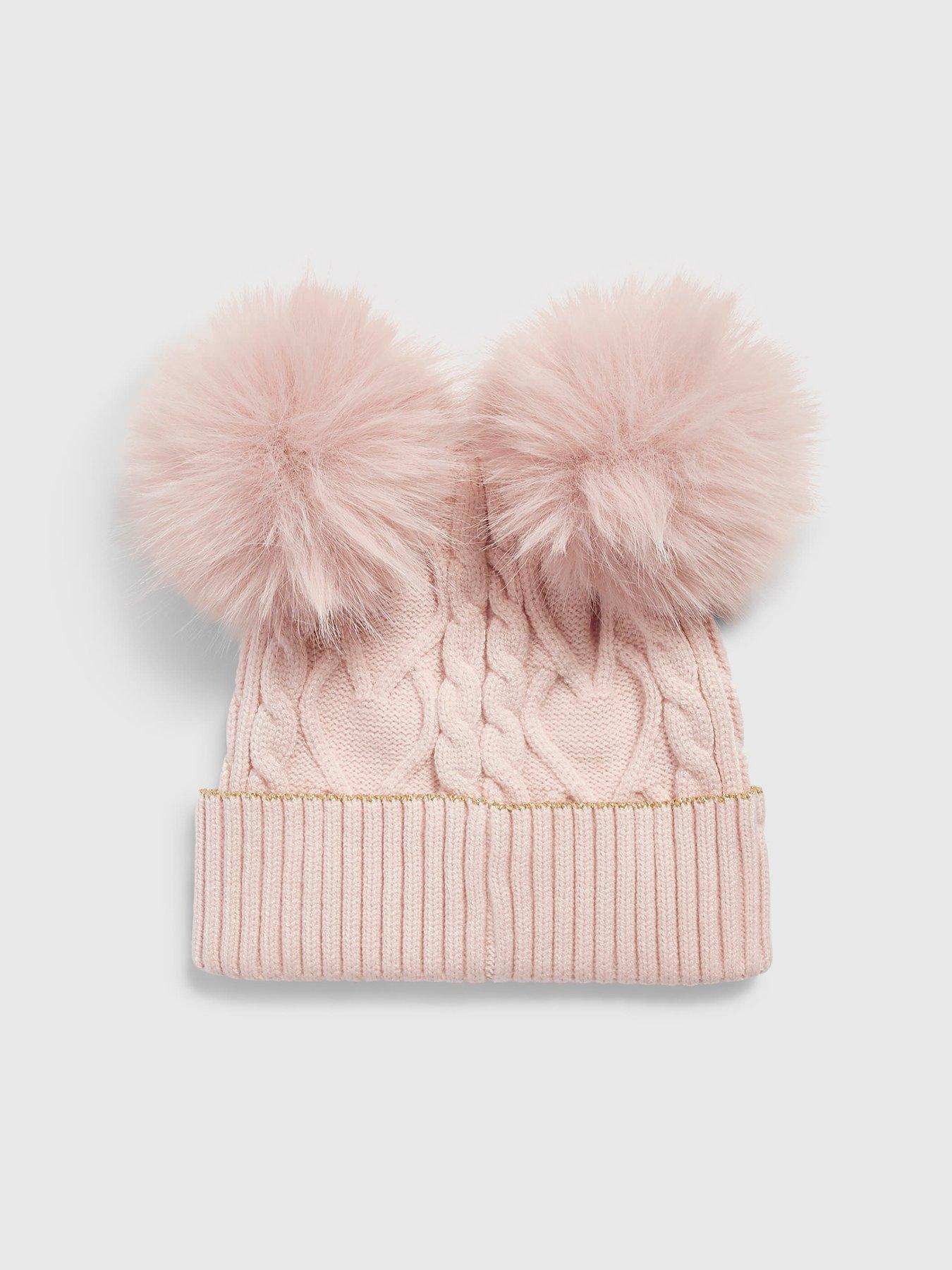 Image 2 of 3 of River Island Mini Girls River Island Mini Double Pom Beanie - Pink