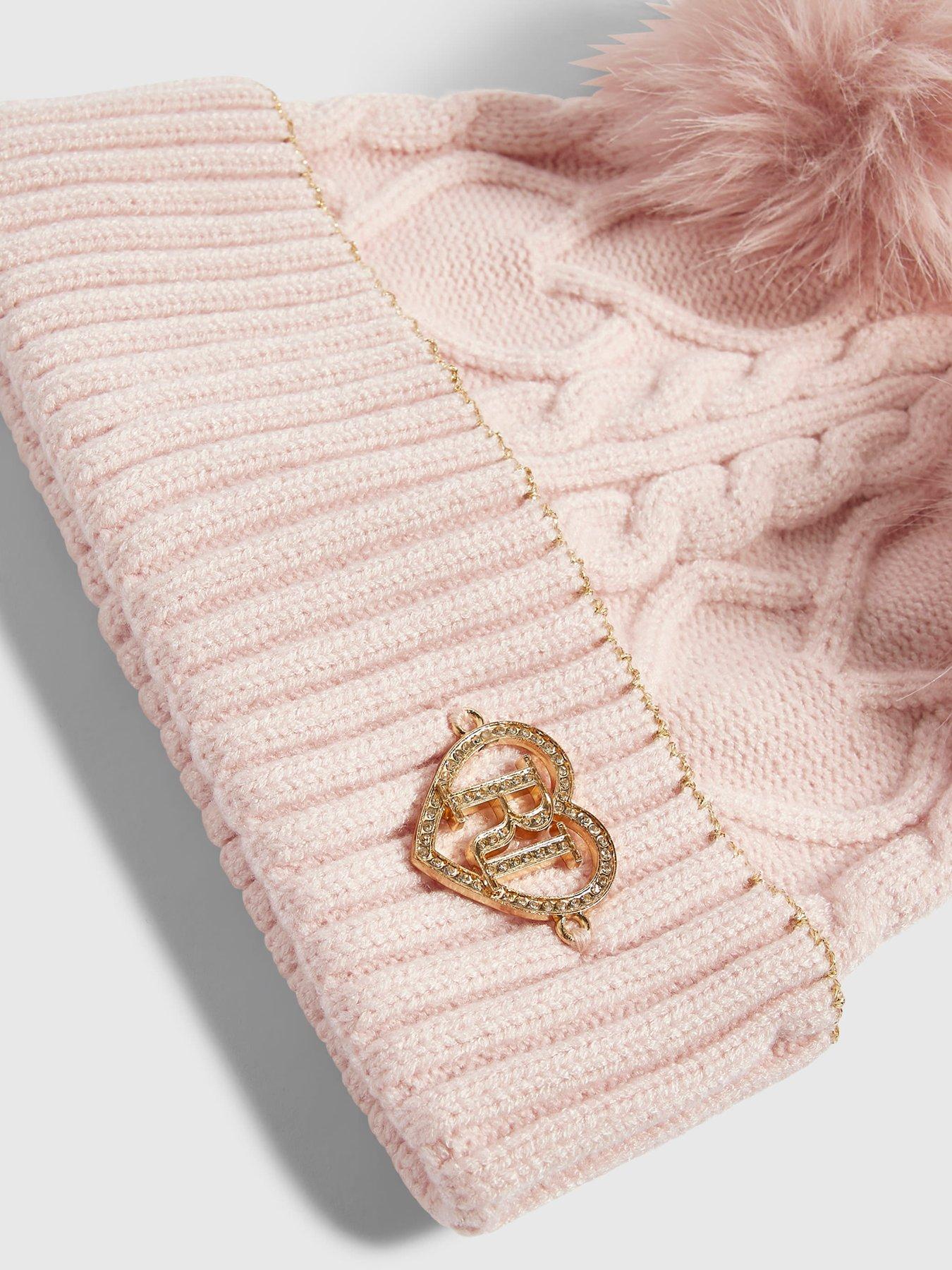 Image 3 of 3 of River Island Mini Girls River Island Mini Double Pom Beanie - Pink