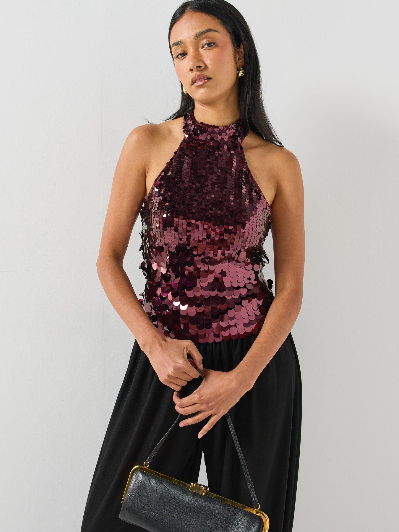 Image 1 of 6 of PIECES Malou Sequin Halterneck Top