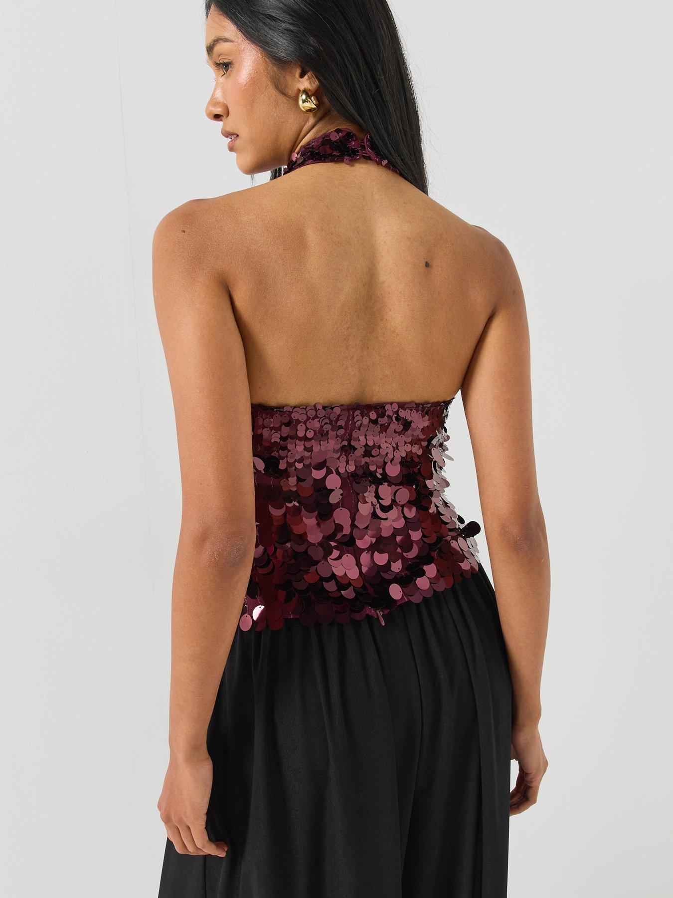 Image 2 of 6 of PIECES Malou Sequin Halterneck Top