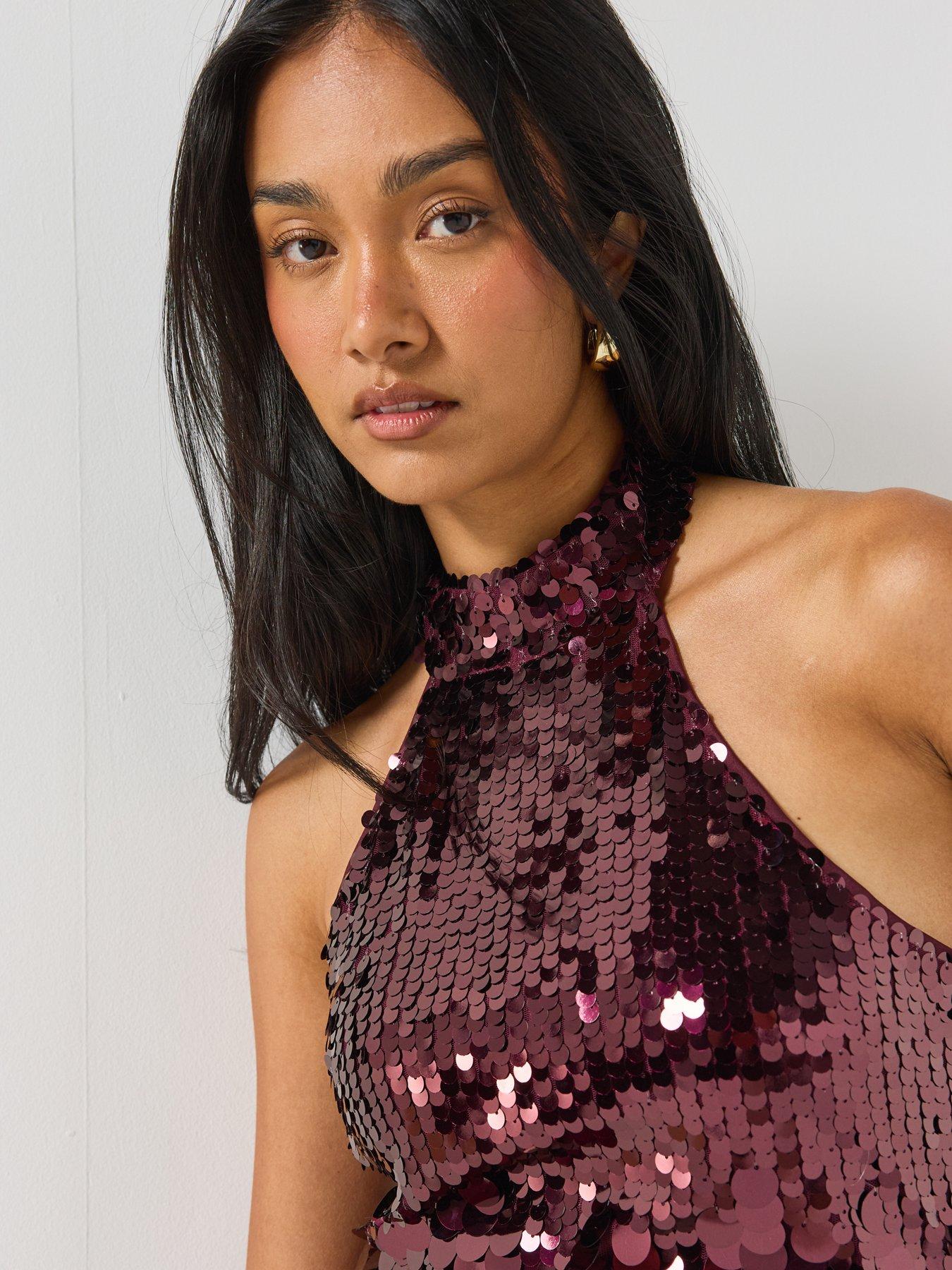 Image 4 of 6 of PIECES Malou Sequin Halterneck Top