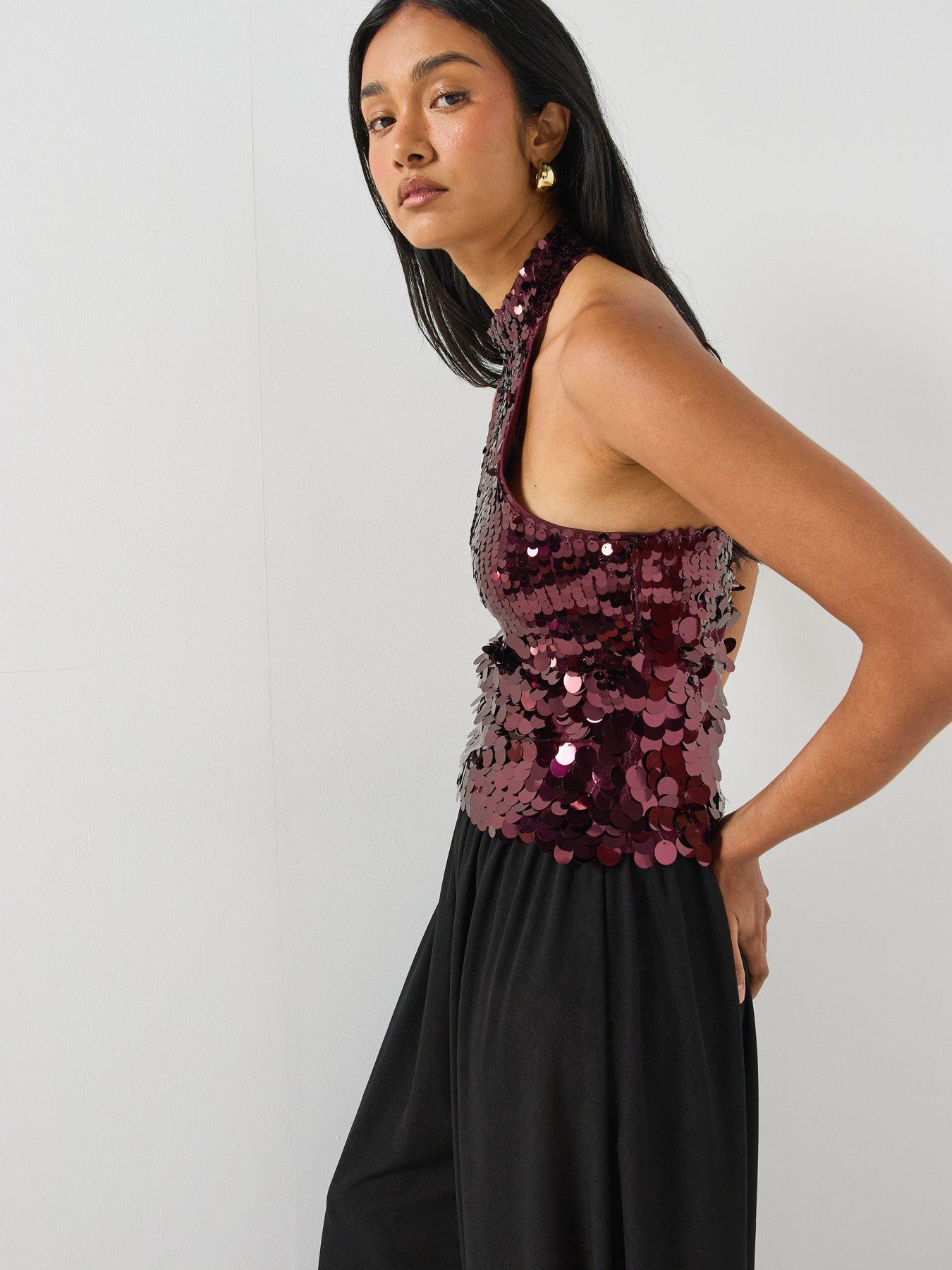 Image 5 of 6 of PIECES Malou Sequin Halterneck Top