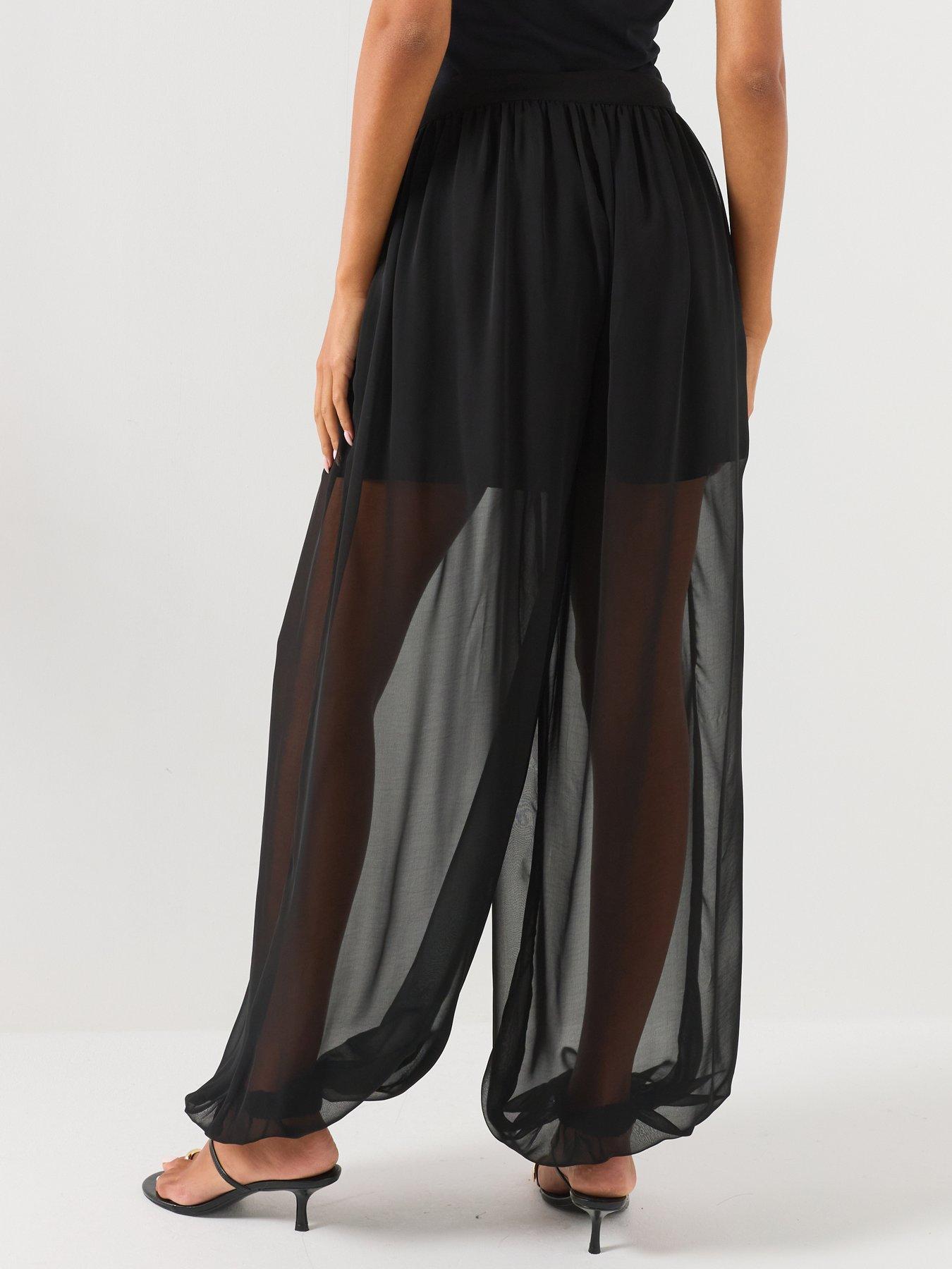 Image 2 of 5 of Vero Moda Womens Sheer Overlay Balloon Trousers - Black
