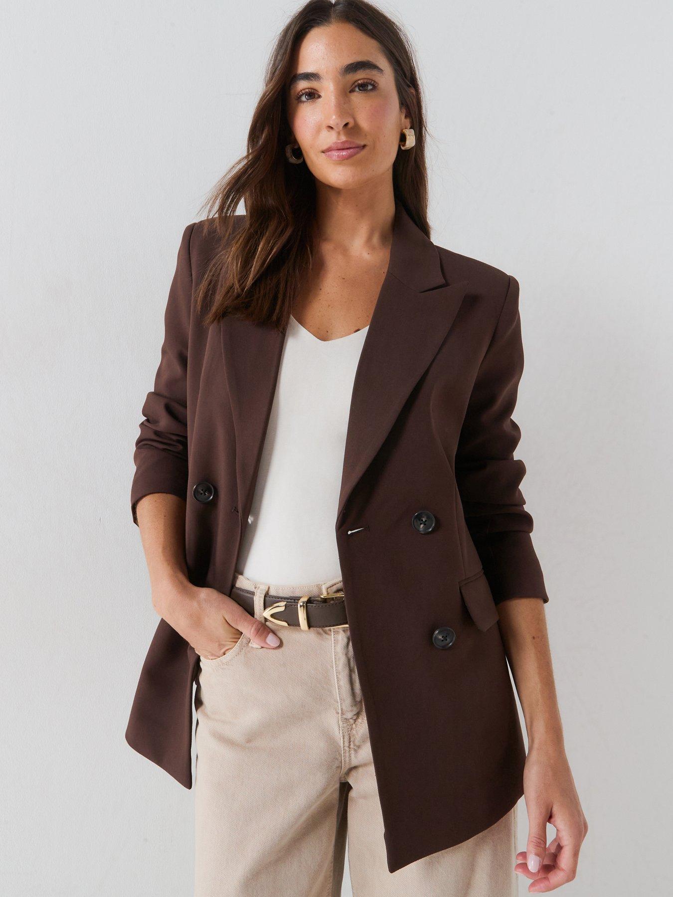 Image 1 of 5 of Vero Moda Womens Double-breasted Tailored Blazer - Brown
