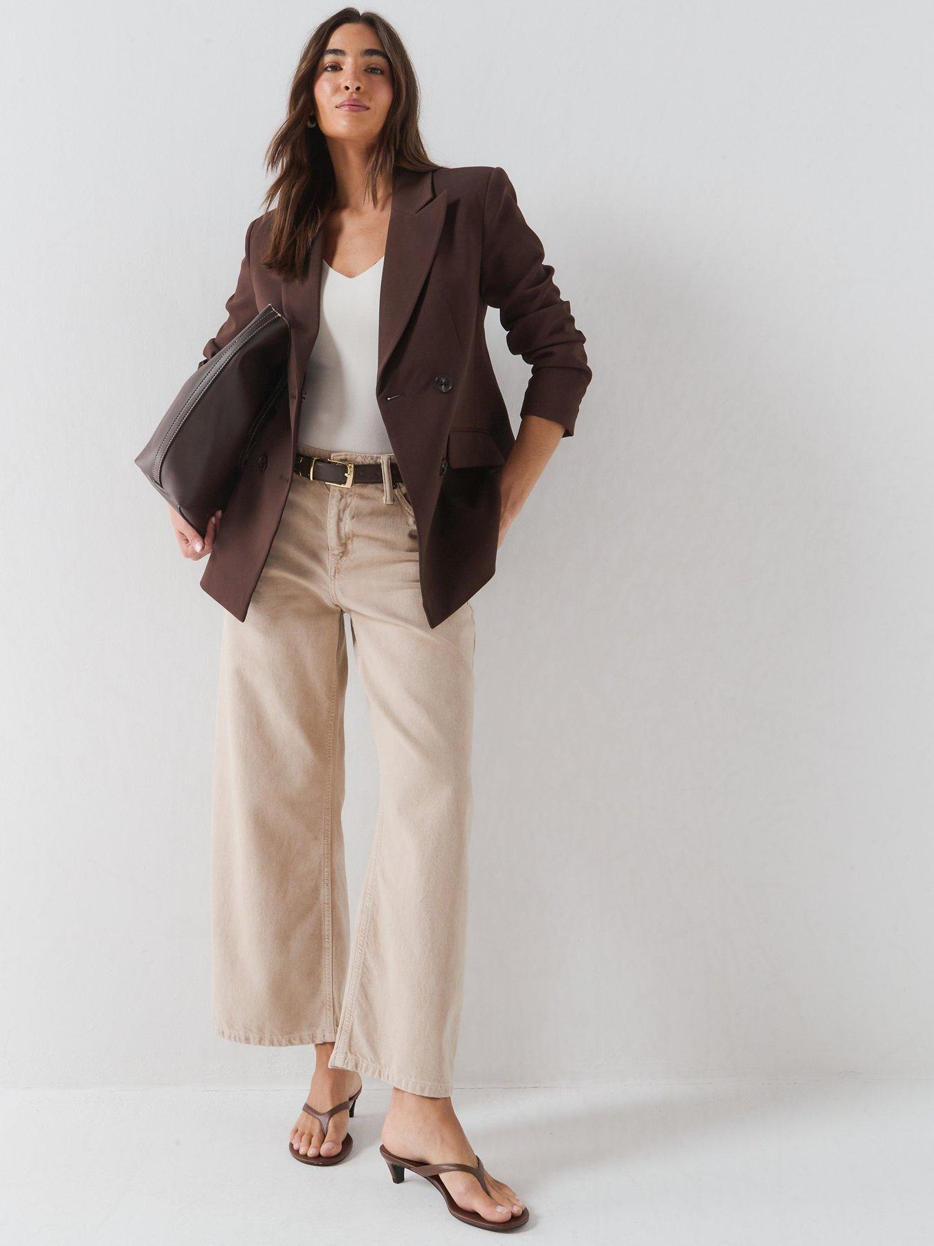 Image 3 of 5 of Vero Moda Womens Double-breasted Tailored Blazer - Brown