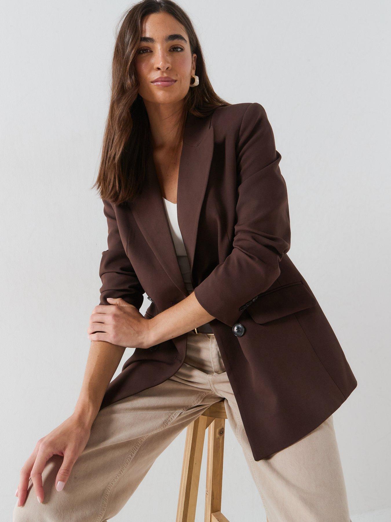 Image 4 of 5 of Vero Moda Womens Double-breasted Tailored Blazer - Brown