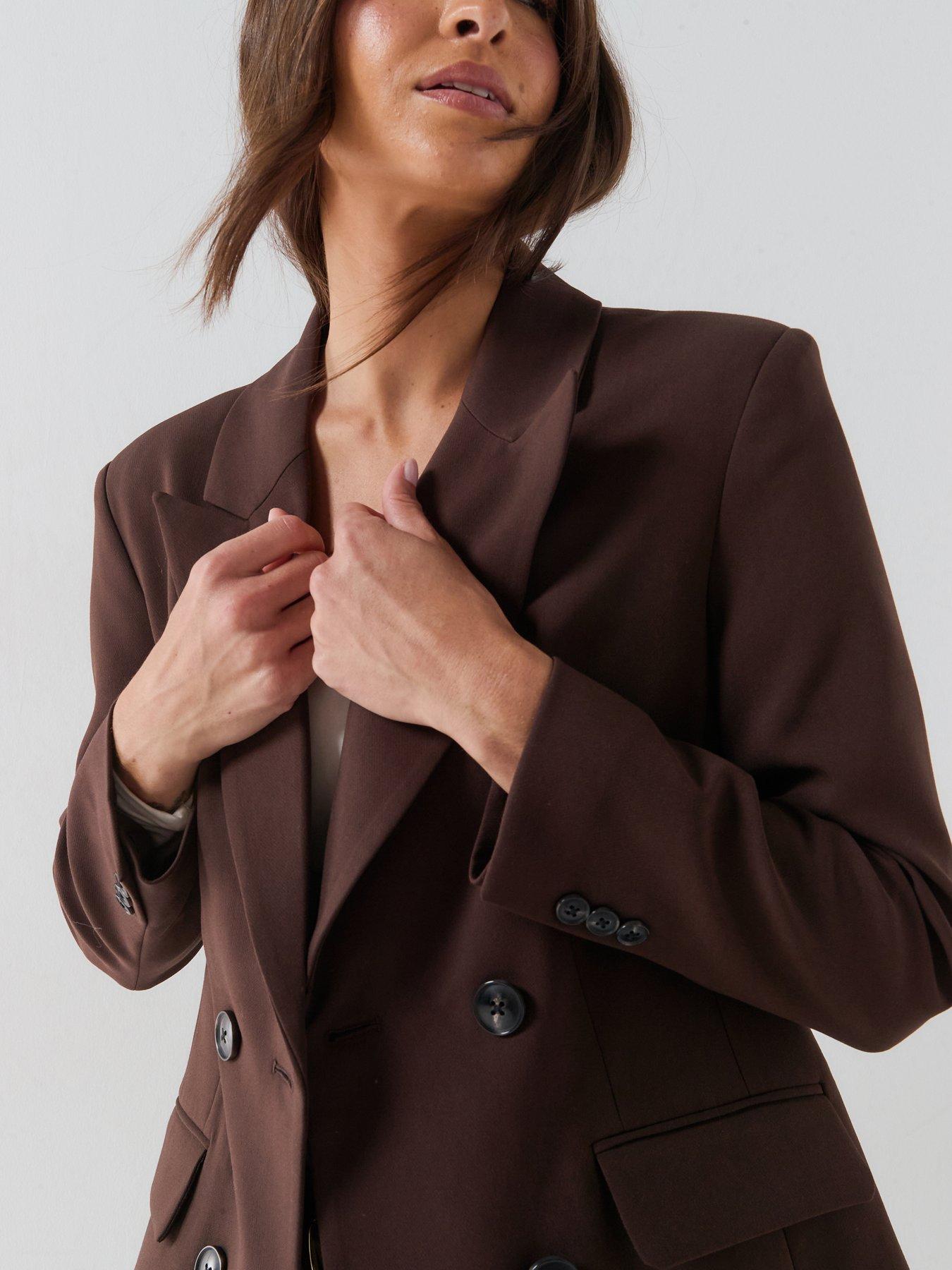 Image 5 of 5 of Vero Moda Womens Double-breasted Tailored Blazer - Brown