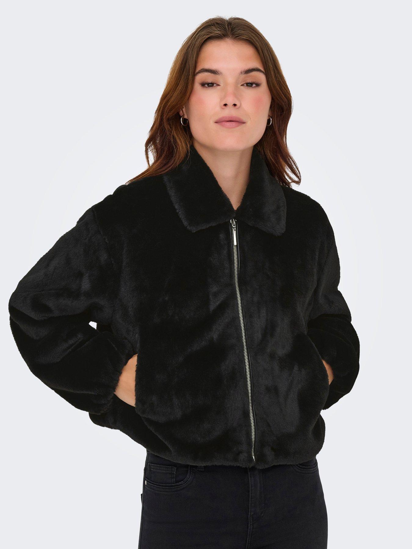 Image 1 of 7 of Only Womens Dana Faux Fur Zip Through Jacket - Black