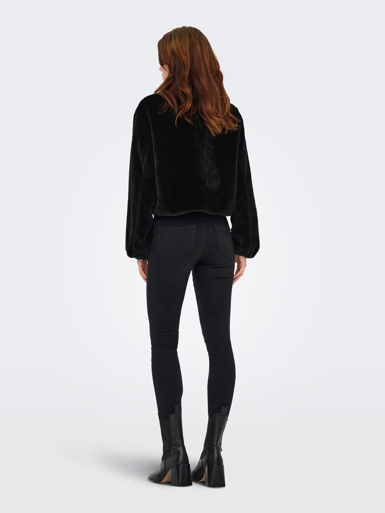 Image 2 of 7 of Only Womens Dana Faux Fur Zip Through Jacket - Black