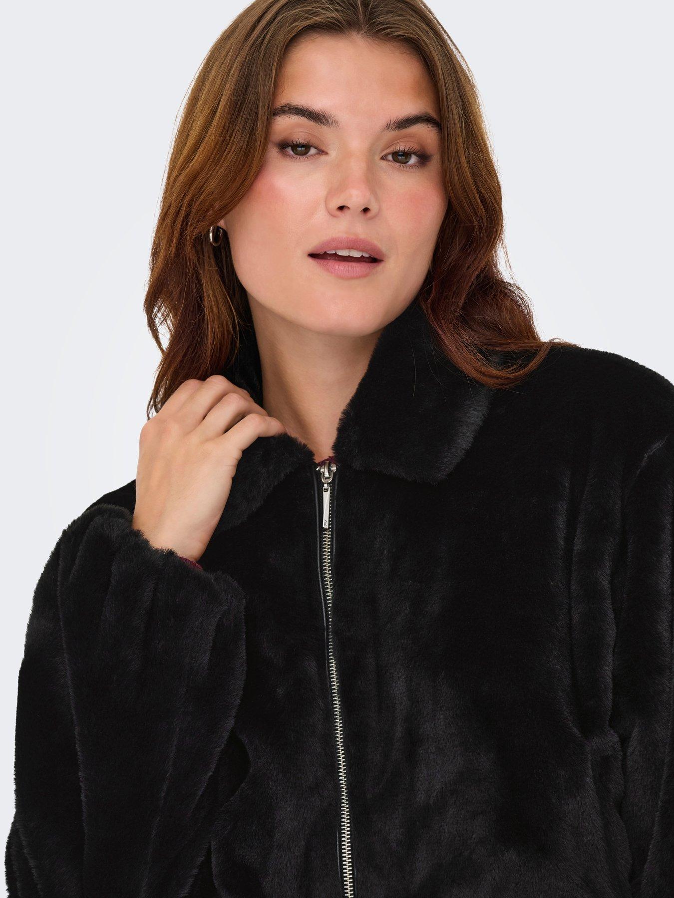Image 5 of 7 of Only Womens Dana Faux Fur Zip Through Jacket - Black