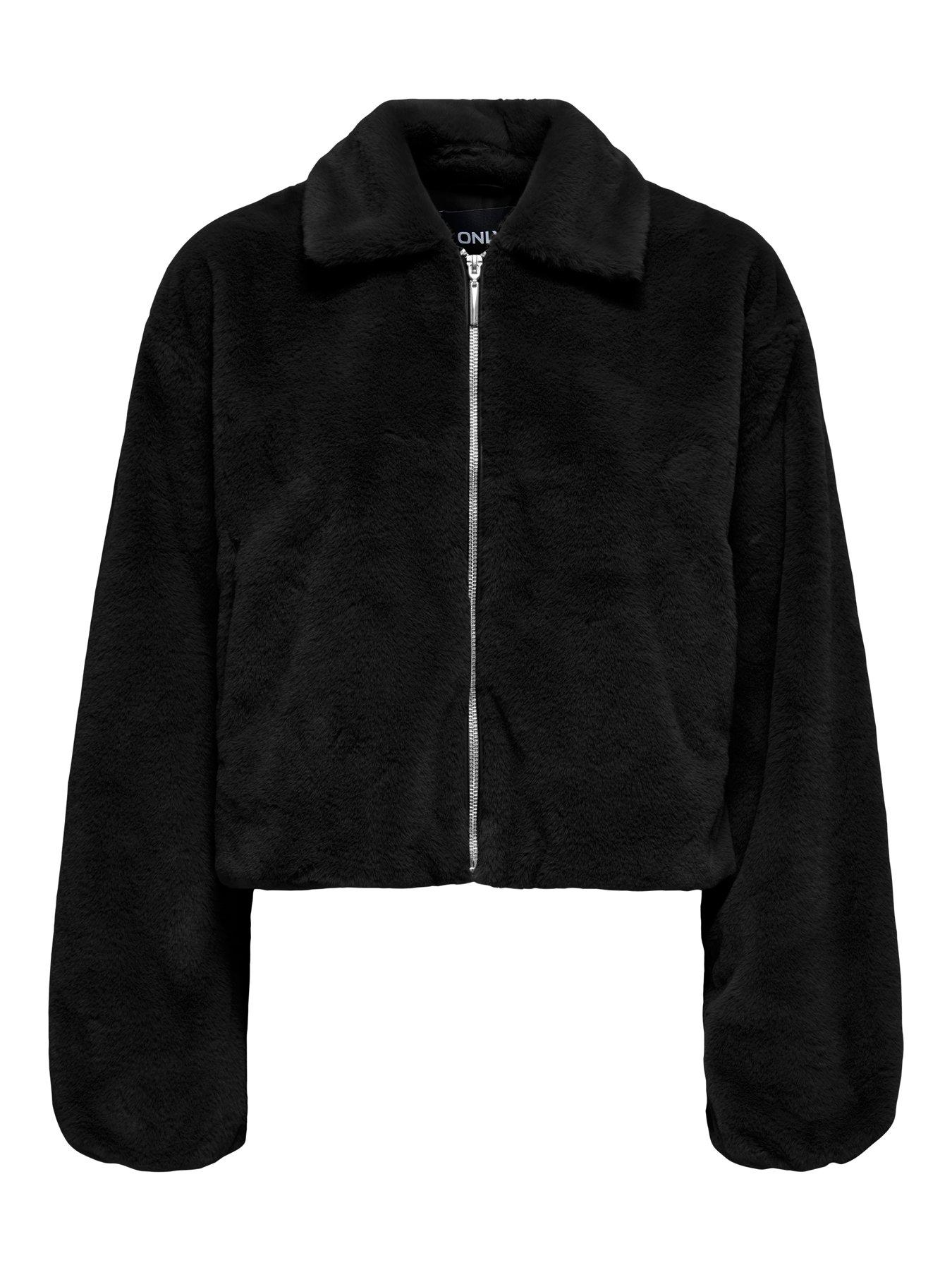 Image 6 of 7 of Only Womens Dana Faux Fur Zip Through Jacket - Black