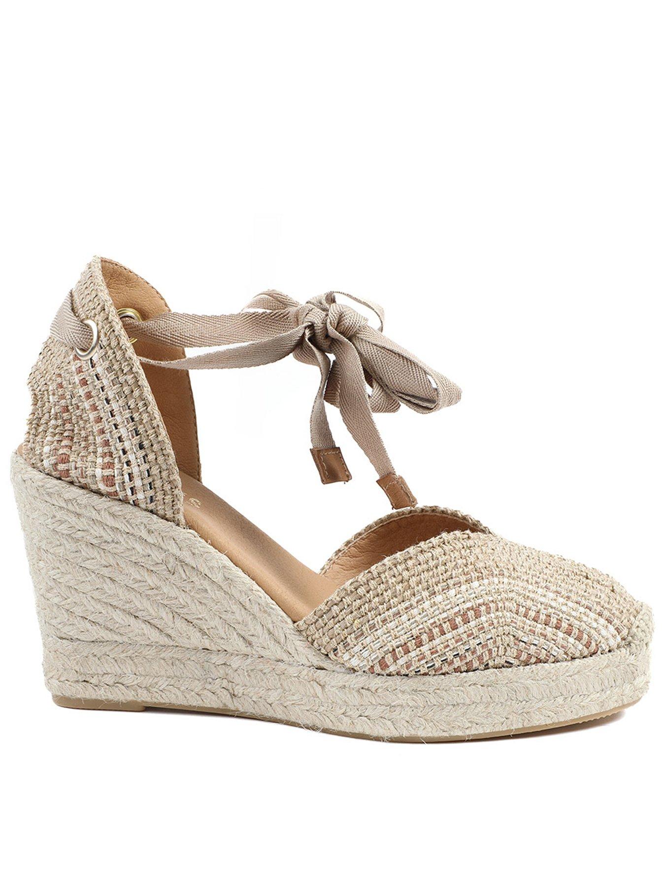 Image 1 of 5 of Jones Bootmaker Alyssa Closed Toe Wrap Around Wedge - Beige Multi