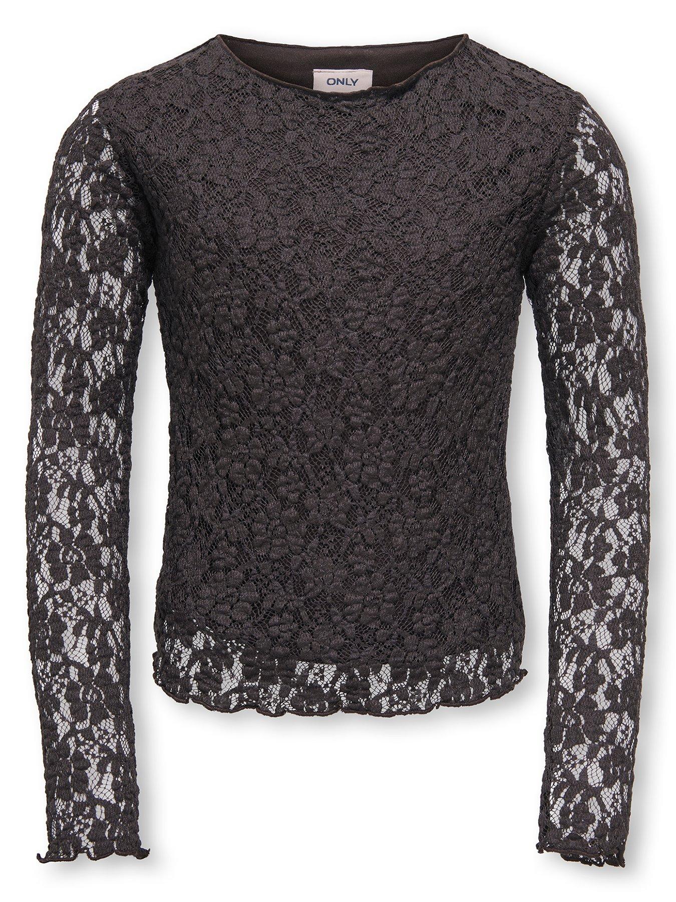 Only Kids Girls Lace Long Sleeve Top - Brown