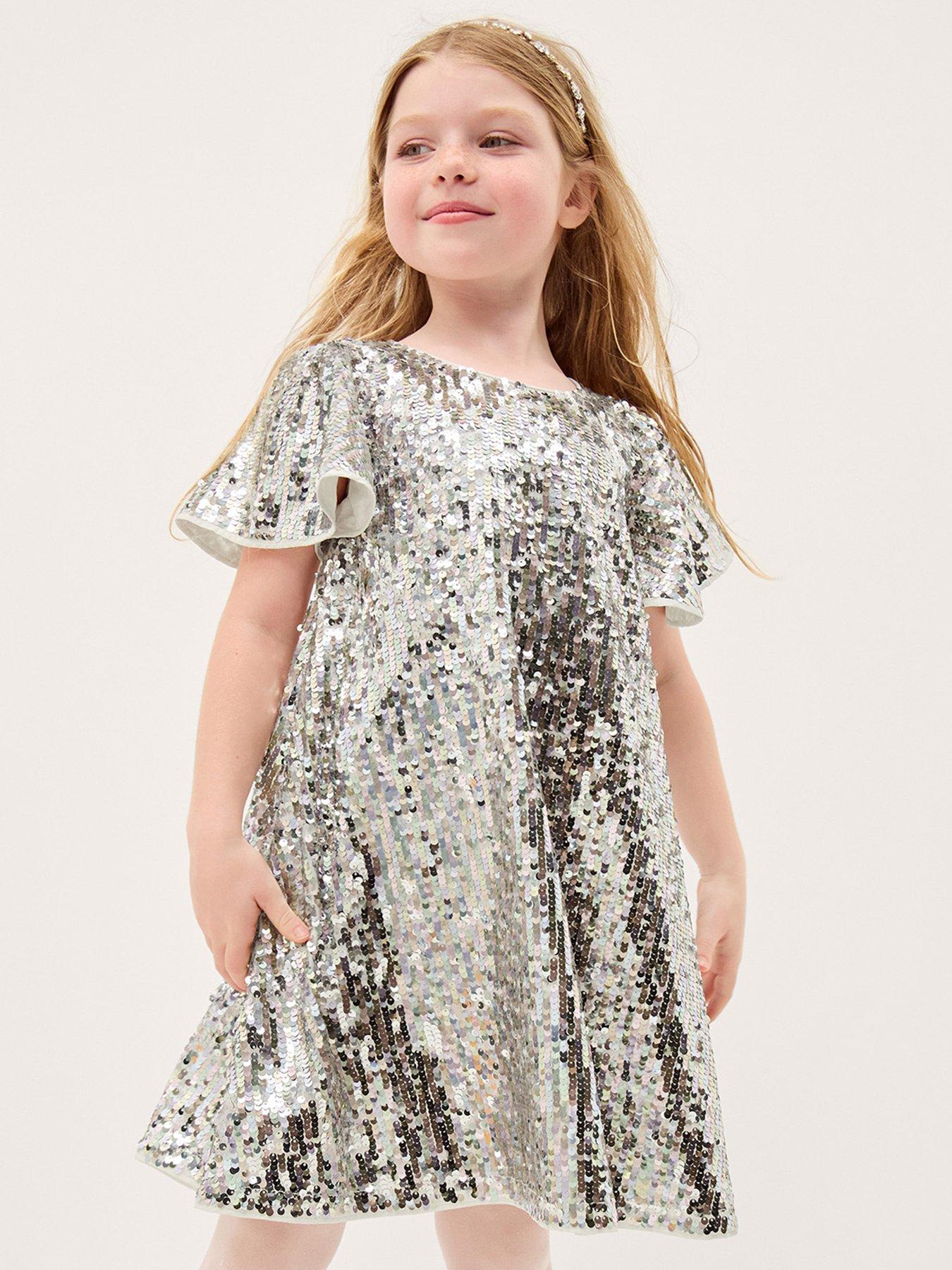 Monsoon Girls Pastel Rainbow Sequin Dress - Multi