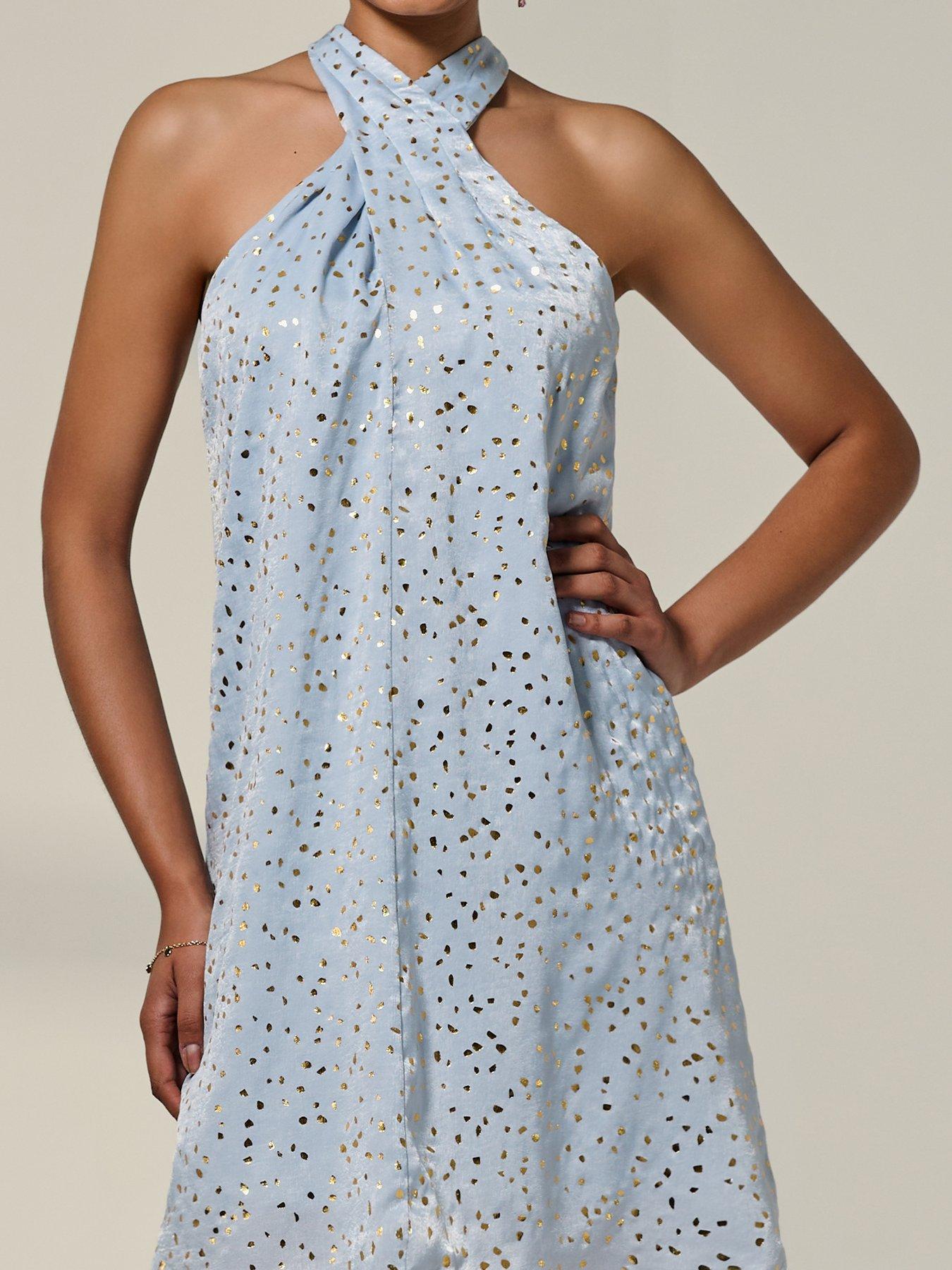 Image 4 of 7 of Jolie Moi Halter Neck Tie Mini Dress - Light Blue