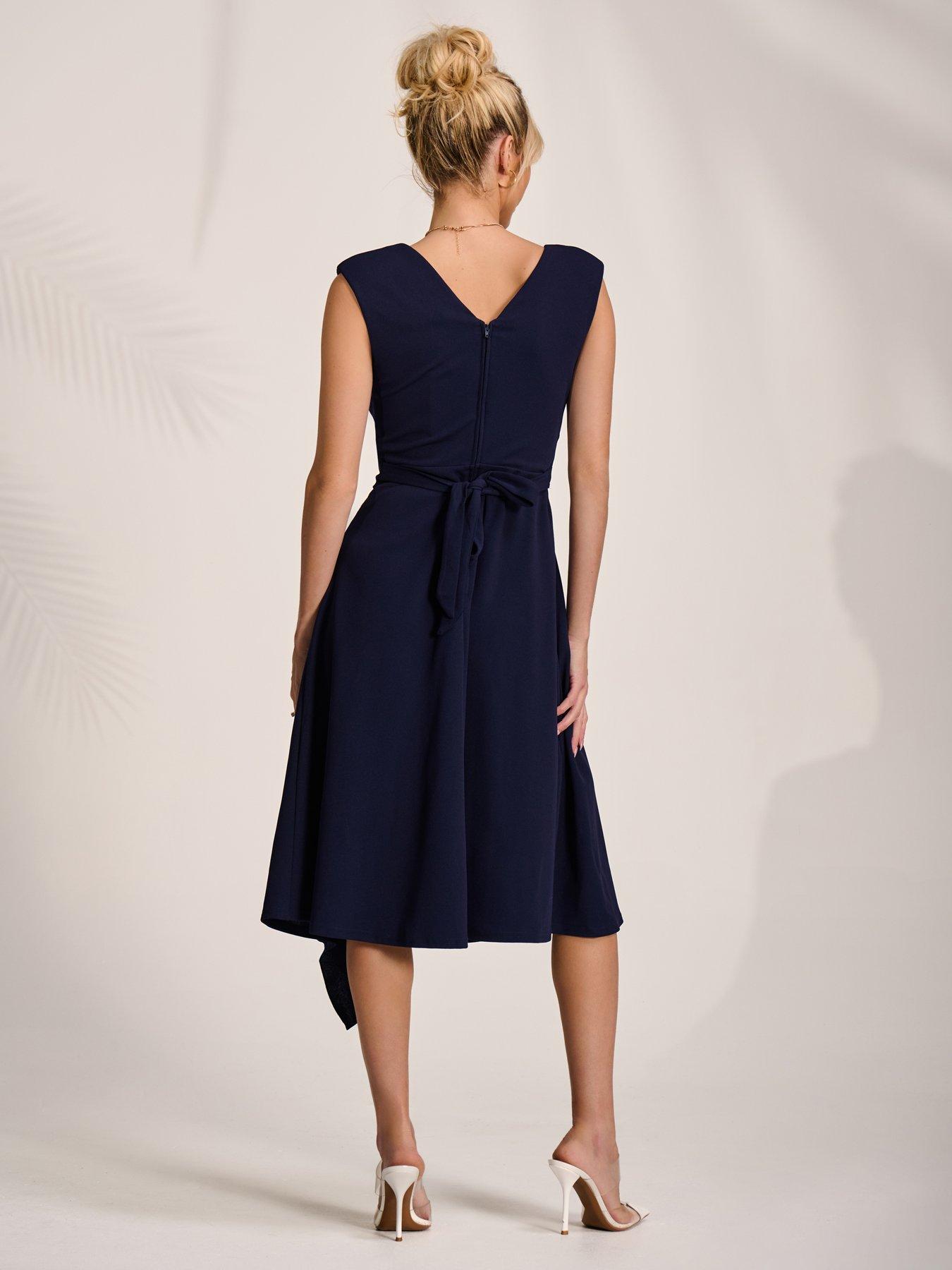 Image 2 of 7 of Jolie Moi Qiana Ruffle Detail Midi Dress - Navy