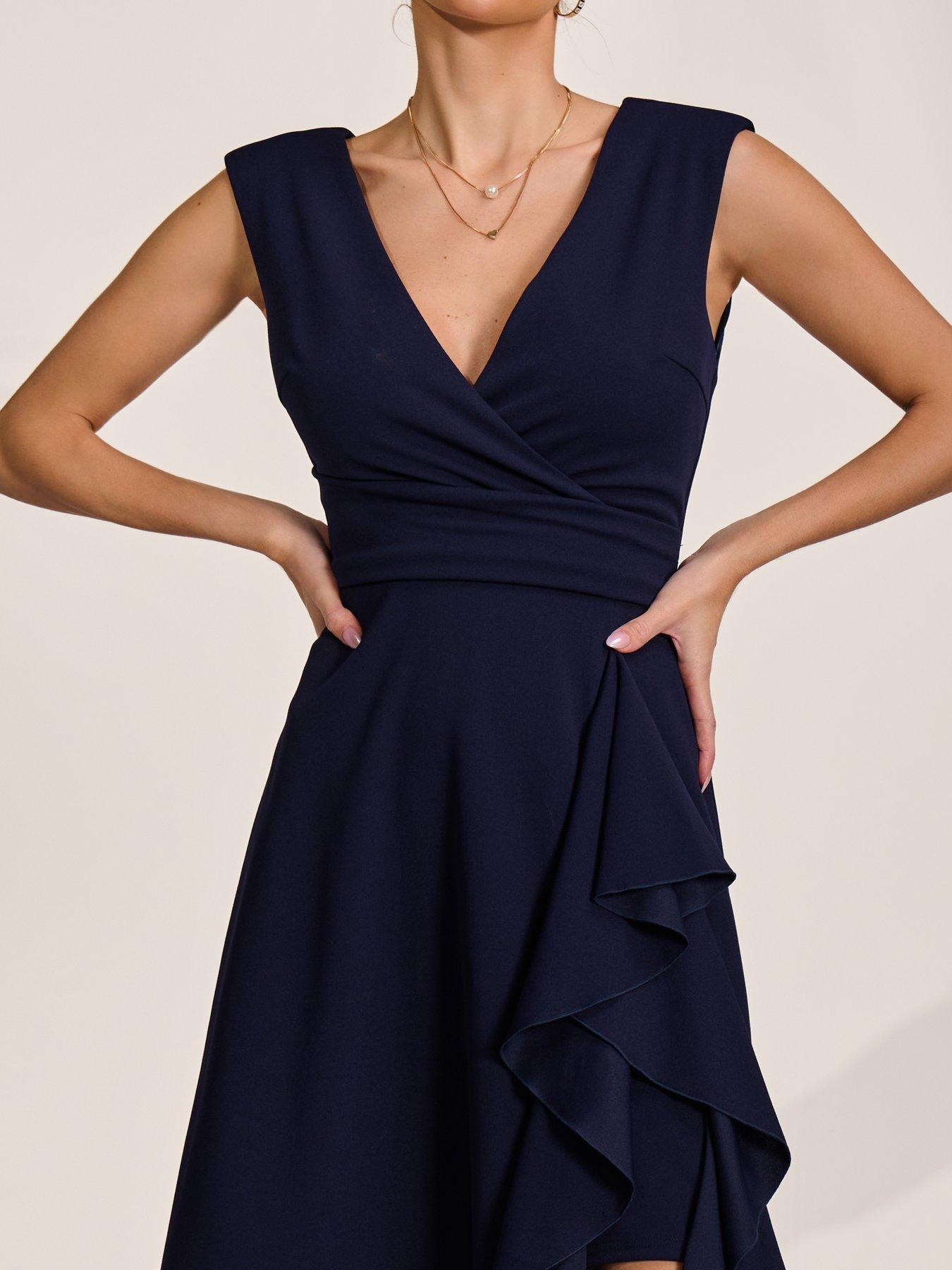 Image 4 of 7 of Jolie Moi Qiana Ruffle Detail Midi Dress - Navy