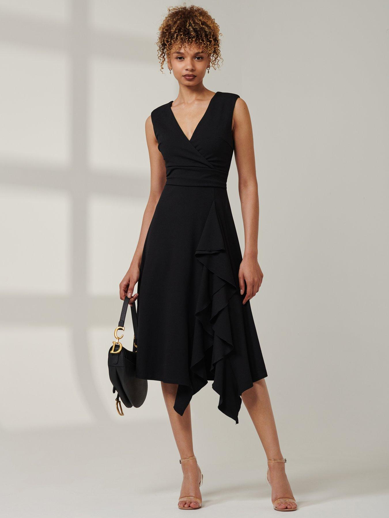 Jolie Moi Qiana Ruffle Detail Midi Dress - Black