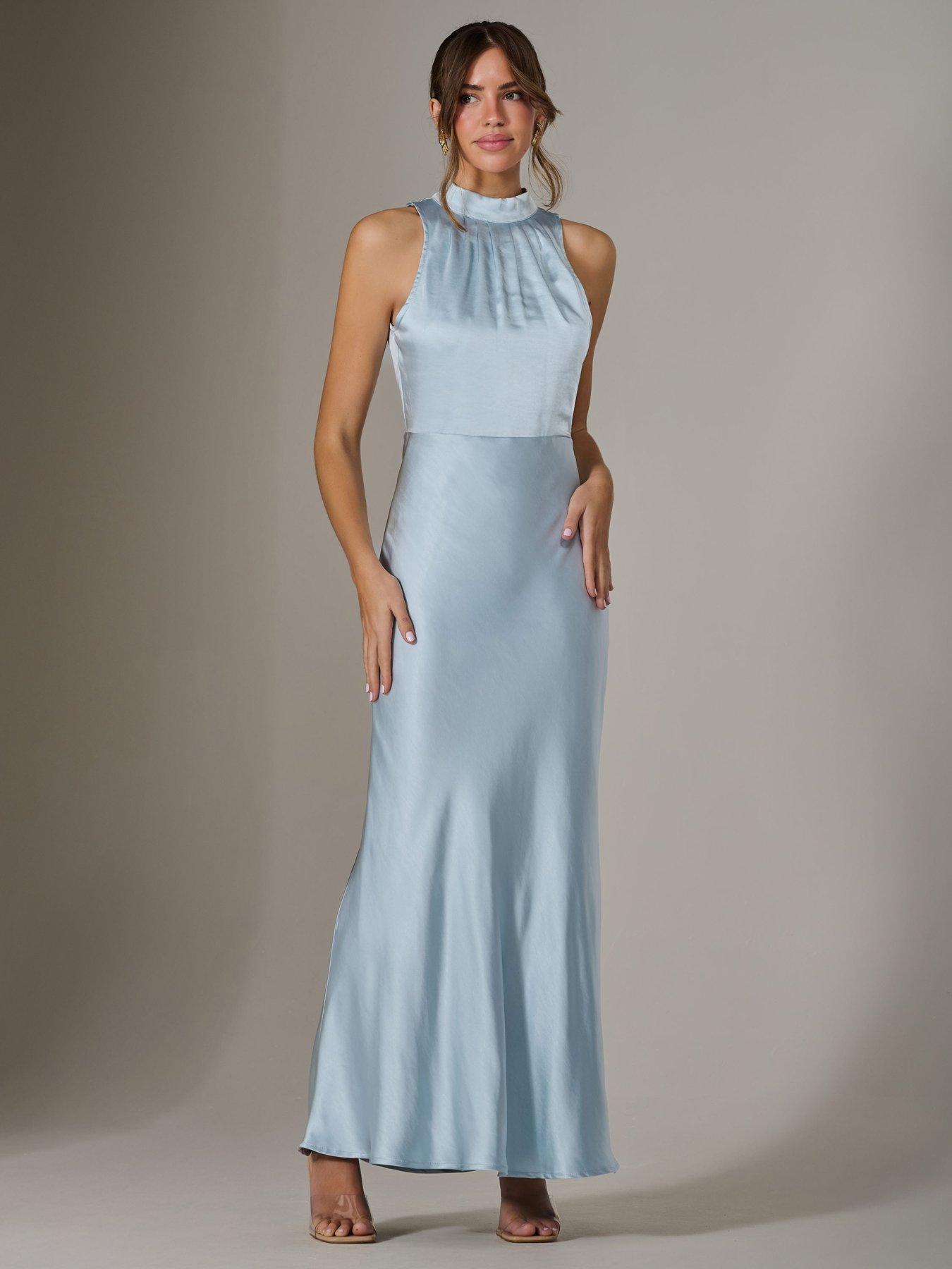 Image 1 of 7 of Jolie Moi Halter Neck Maxi Dress - Blue