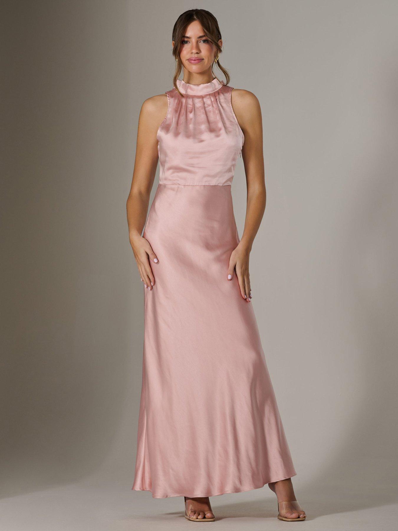 Image 1 of 7 of Jolie Moi Halter Neck Maxi Dress - Pink