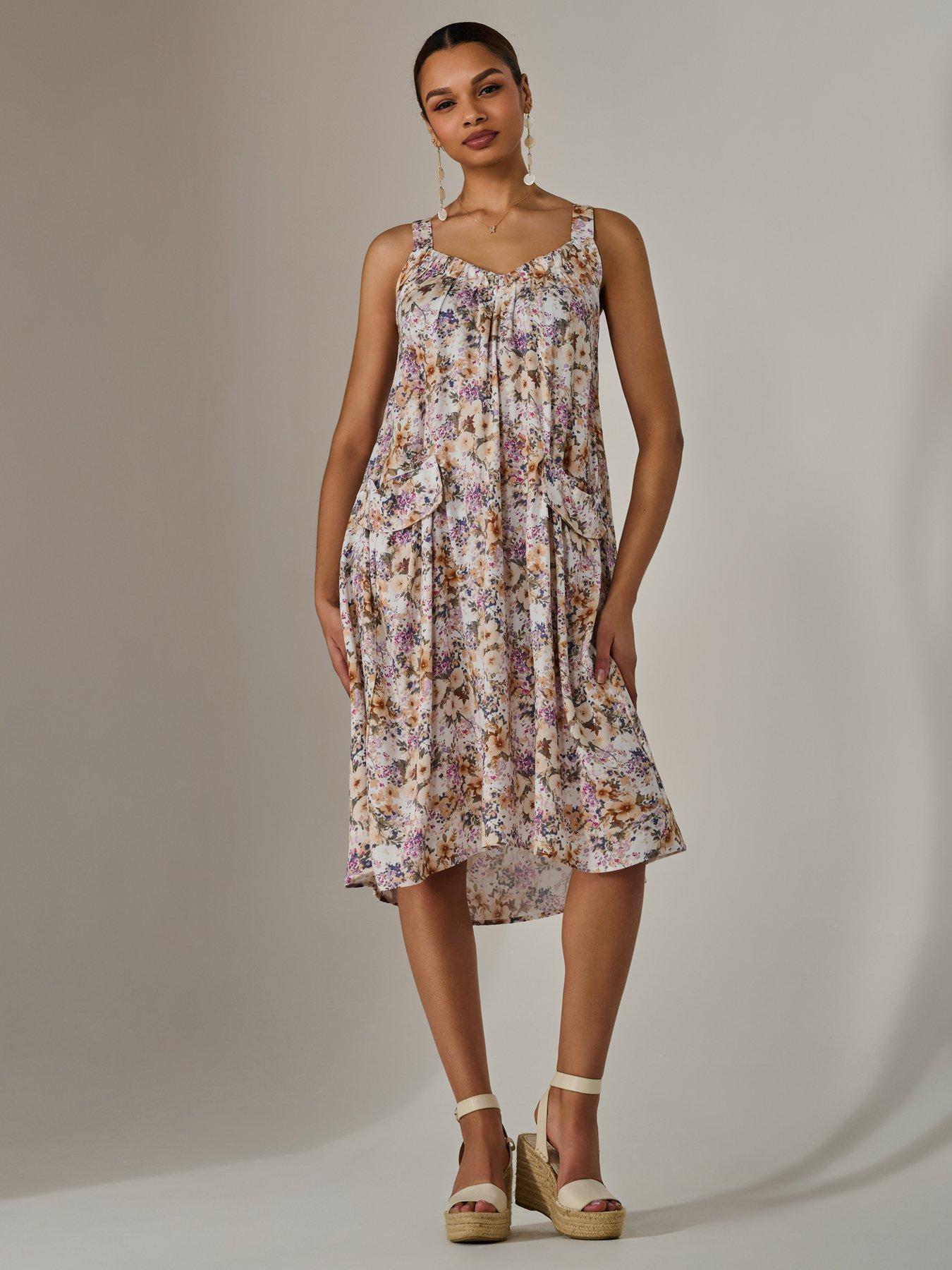 Image 1 of 7 of Jolie Moi A-Line Pocket Smock Dress - Multi