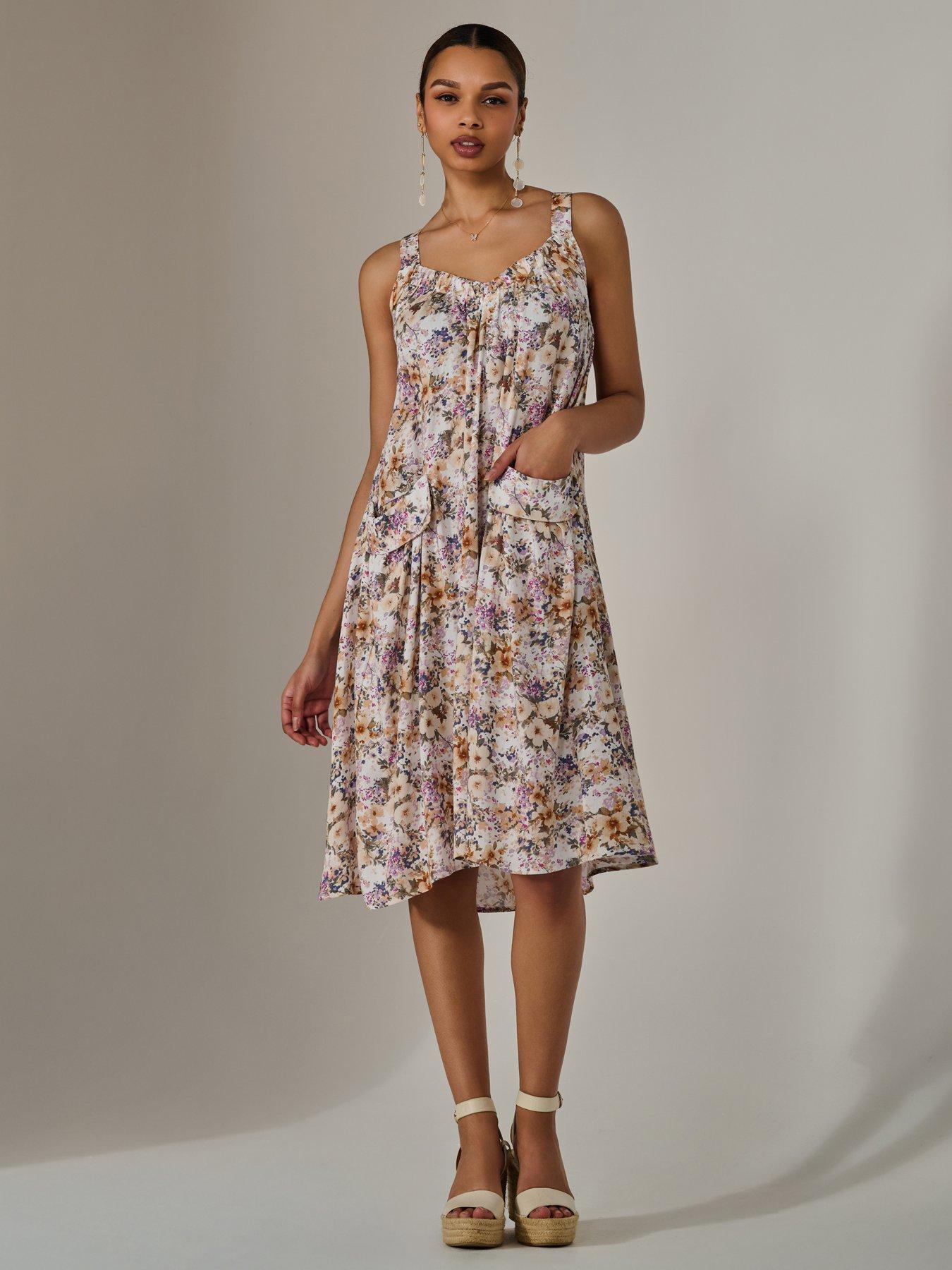 Image 7 of 7 of Jolie Moi A-Line Pocket Smock Dress - Multi