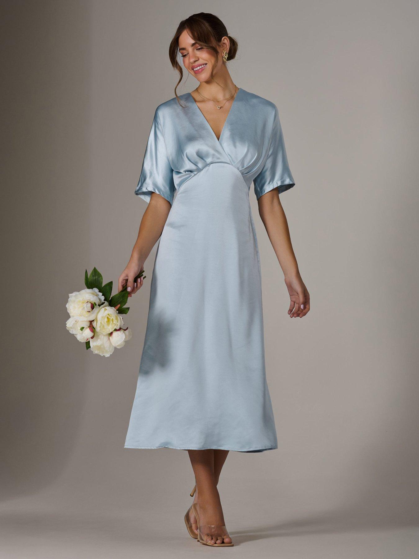 Jolie Moi Satin A-Line Midaxi Dress - Blue