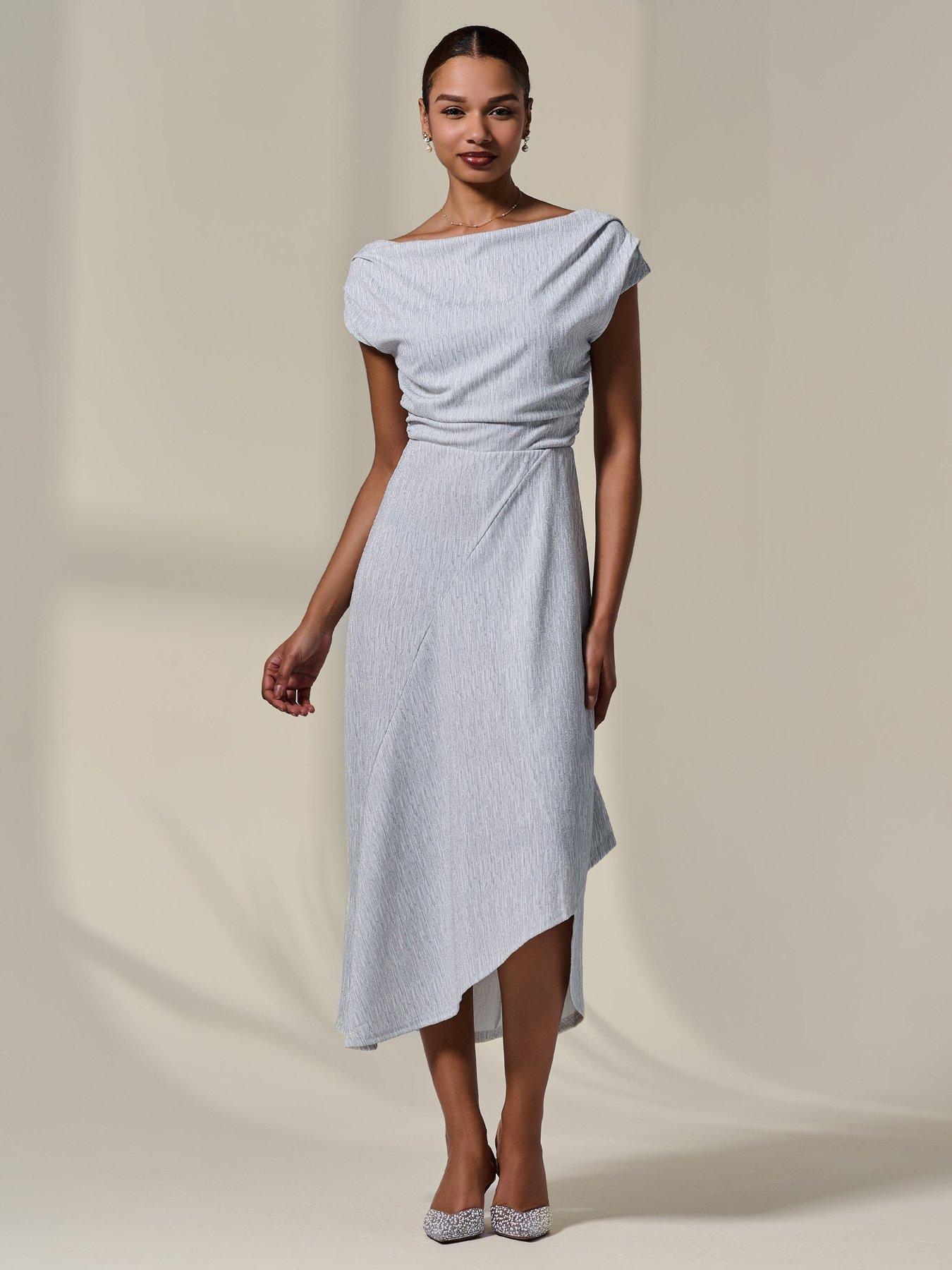 Jolie Moi Asymmetric Draped Midi Dress - White