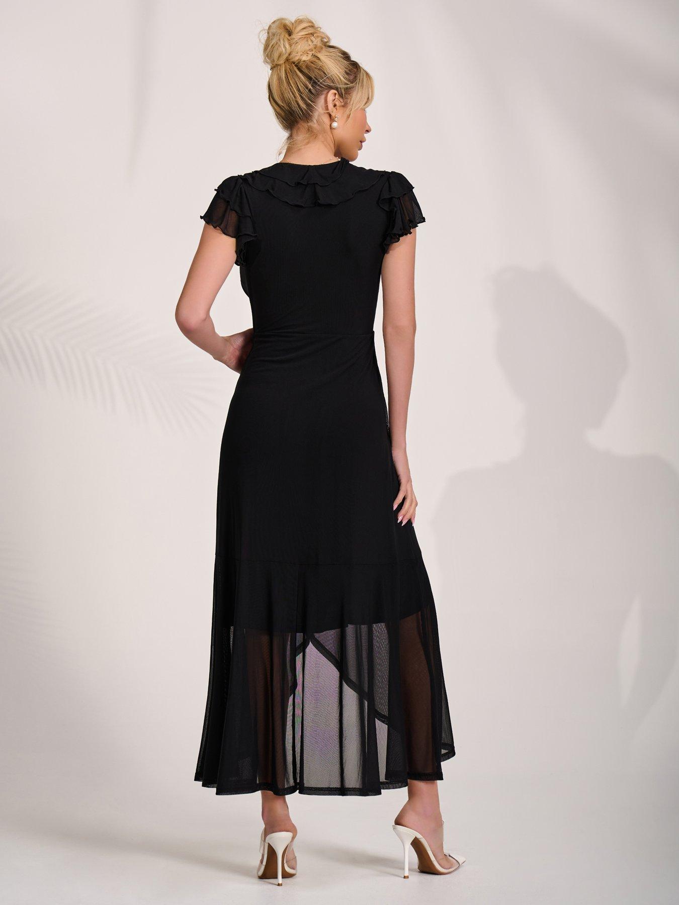 Image 2 of 7 of Jolie Moi Ruffled Mesh Maxi Dress - Black