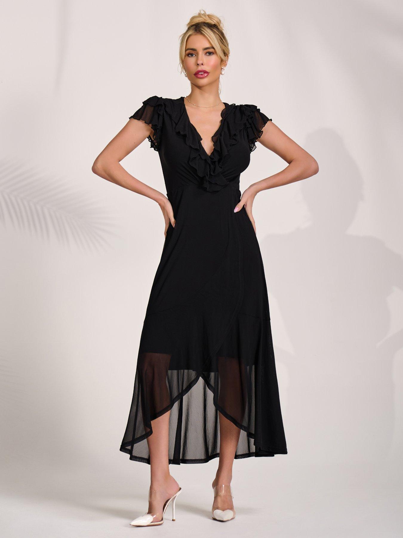 Image 5 of 7 of Jolie Moi Ruffled Mesh Maxi Dress - Black