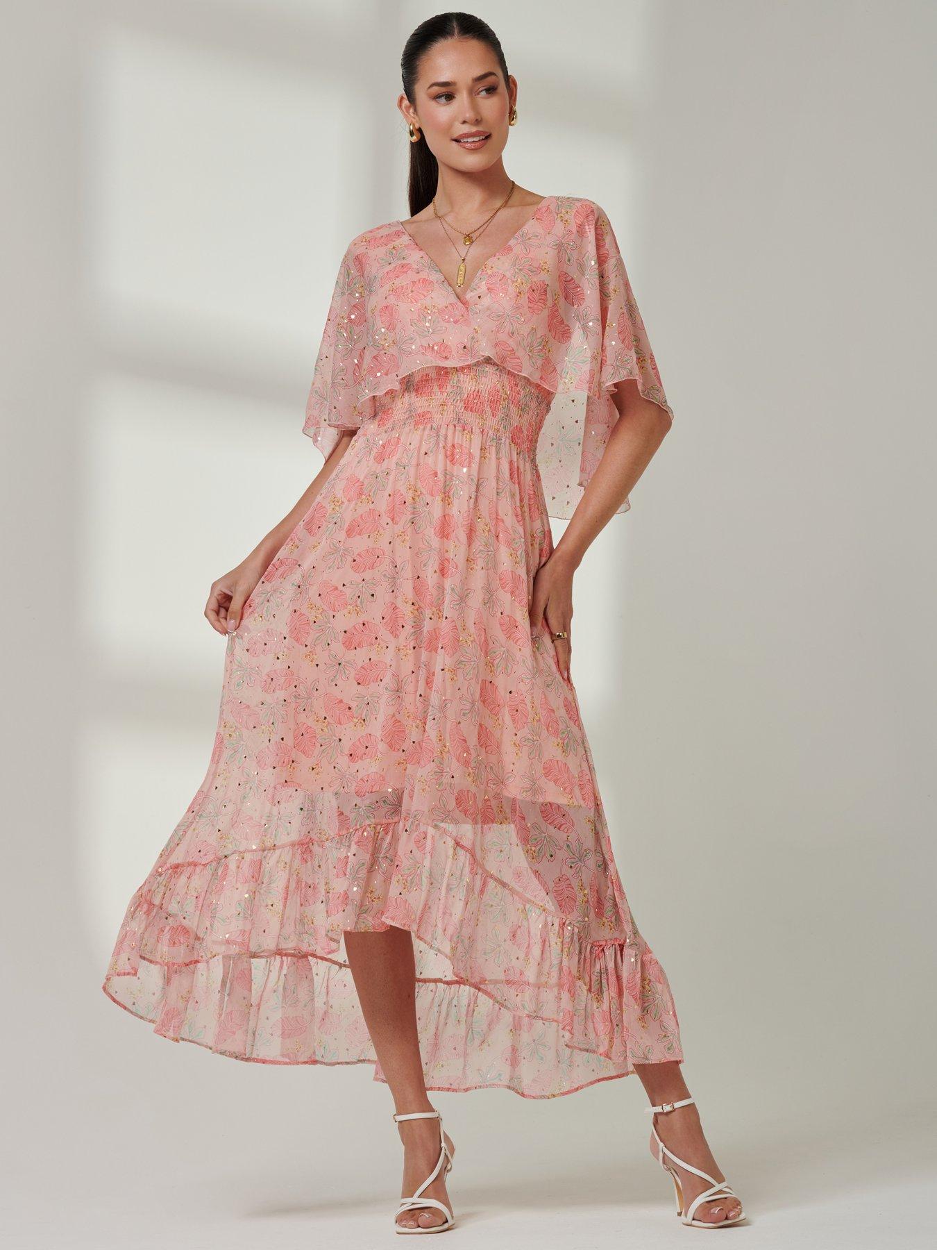 Image 3 of 7 of Jolie Moi Frill V Neck Chiffon Maxi Dress - Orange Multi