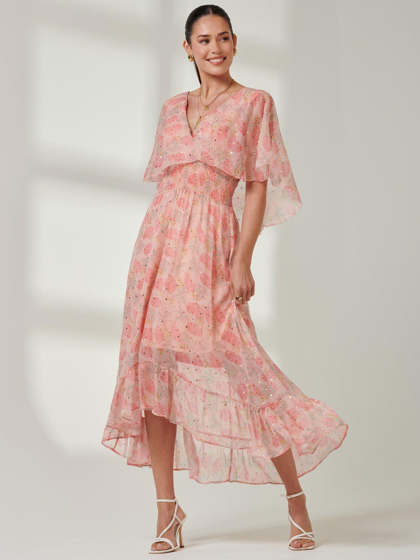 Image 6 of 7 of Jolie Moi Frill V Neck Chiffon Maxi Dress - Orange Multi