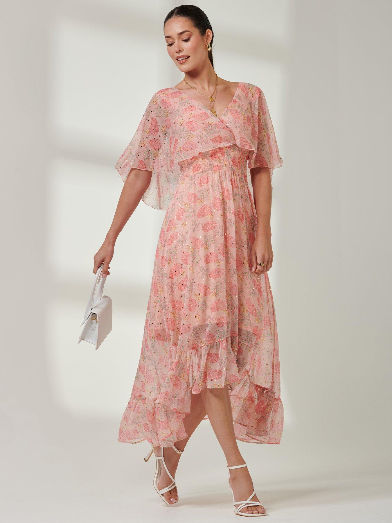 Image 7 of 7 of Jolie Moi Frill V Neck Chiffon Maxi Dress - Orange Multi