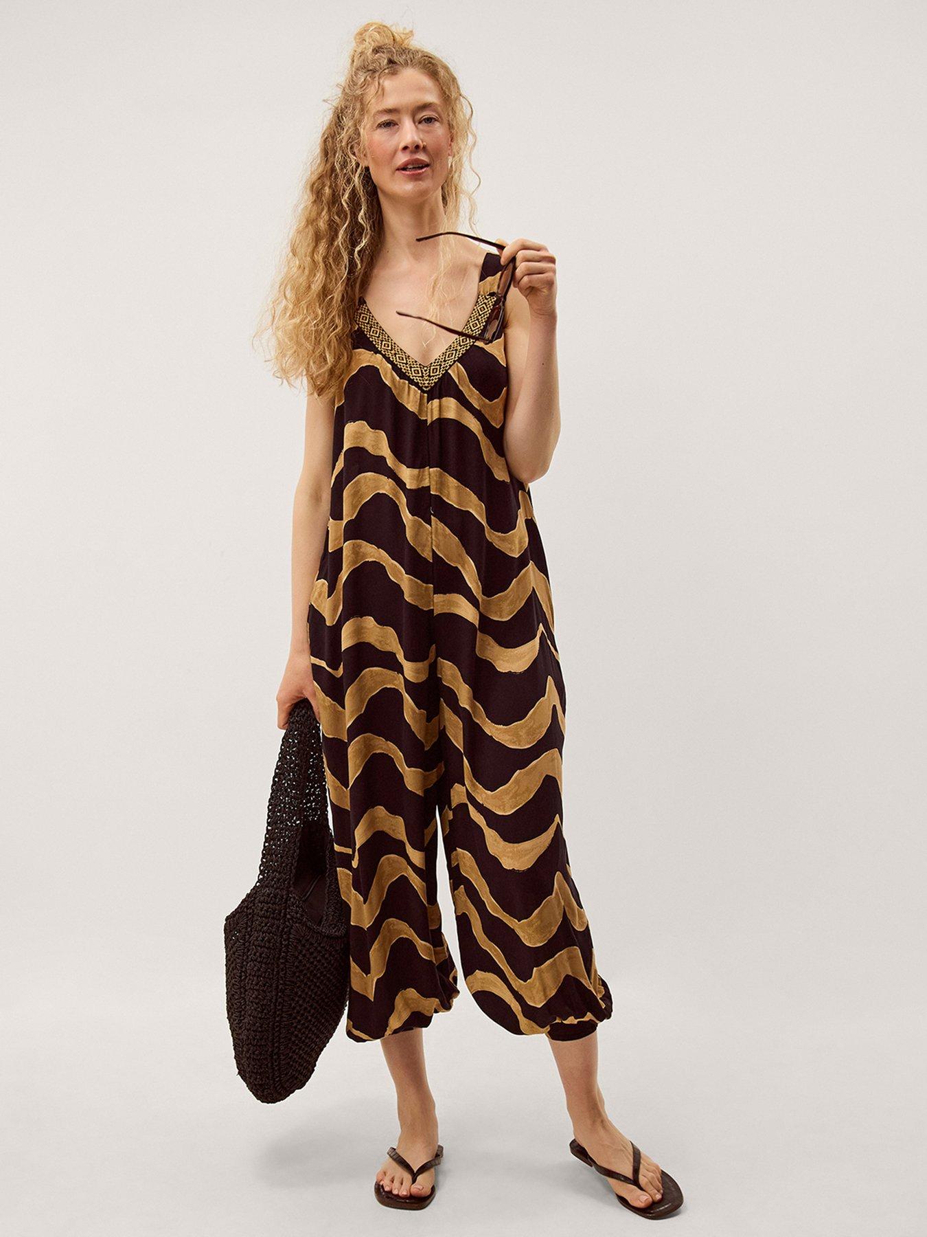 Image 1 of 6 of Monsoon Zahara Sleeveless Print Jumpsuit - Black