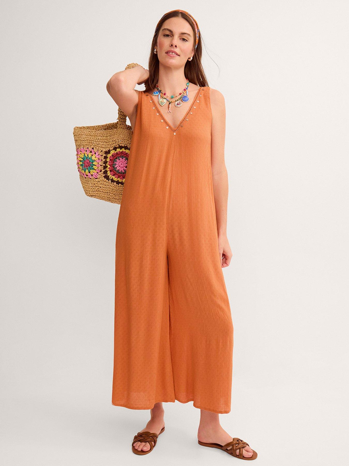 Monsoon Sophia Embellished Culotte Jumpsuit - Orange