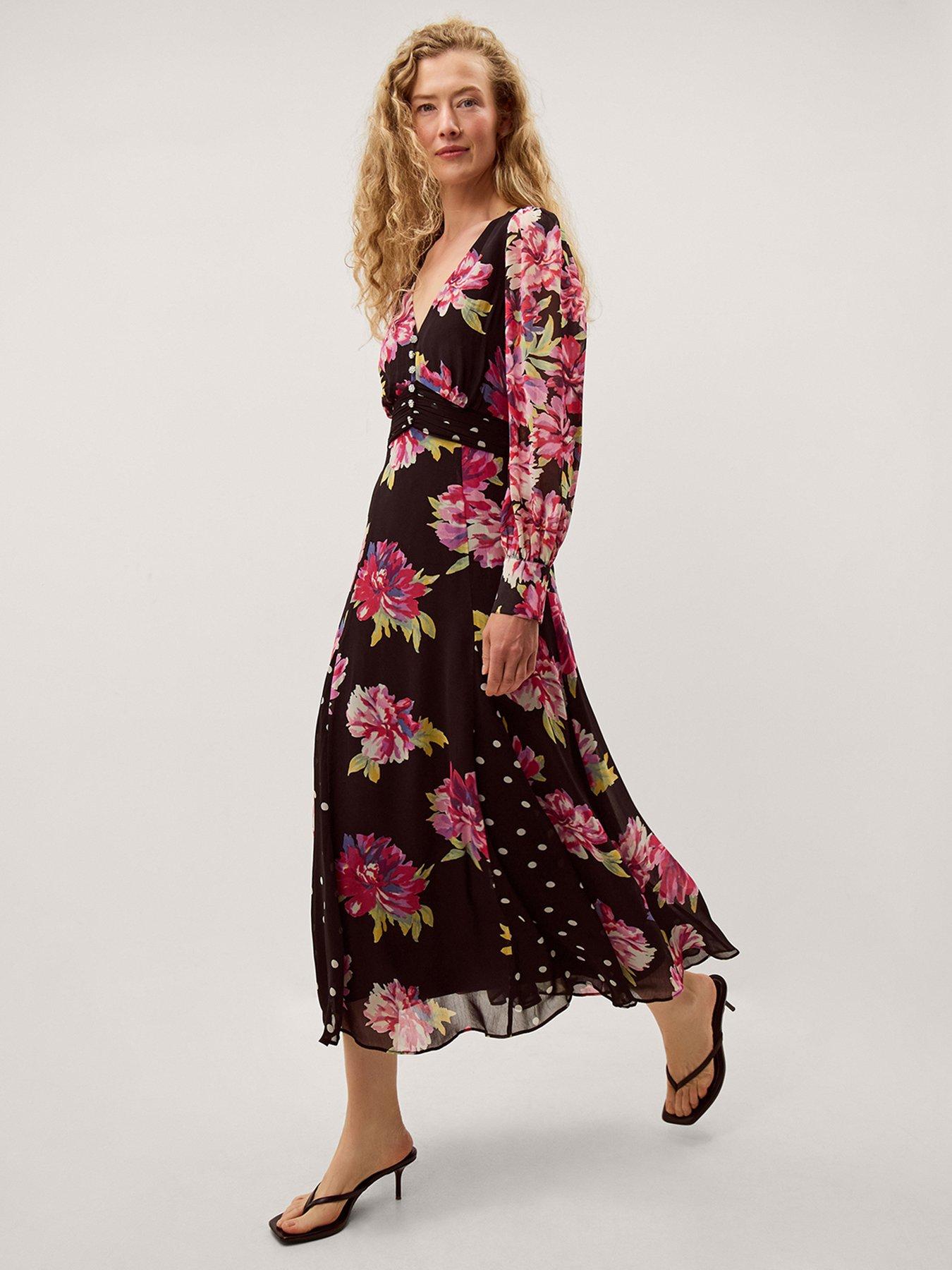 Monsoon Kiri Floral Print Maxi Dress Black - Black