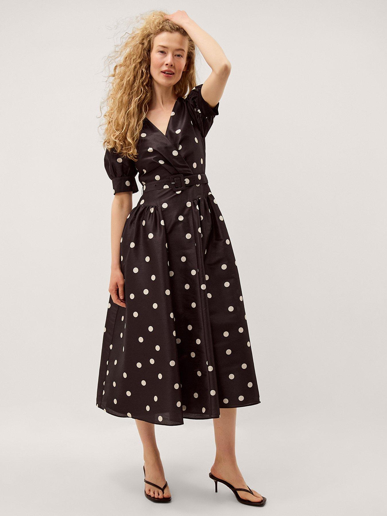 Monsoon Amara Polka Dot Dress - Black